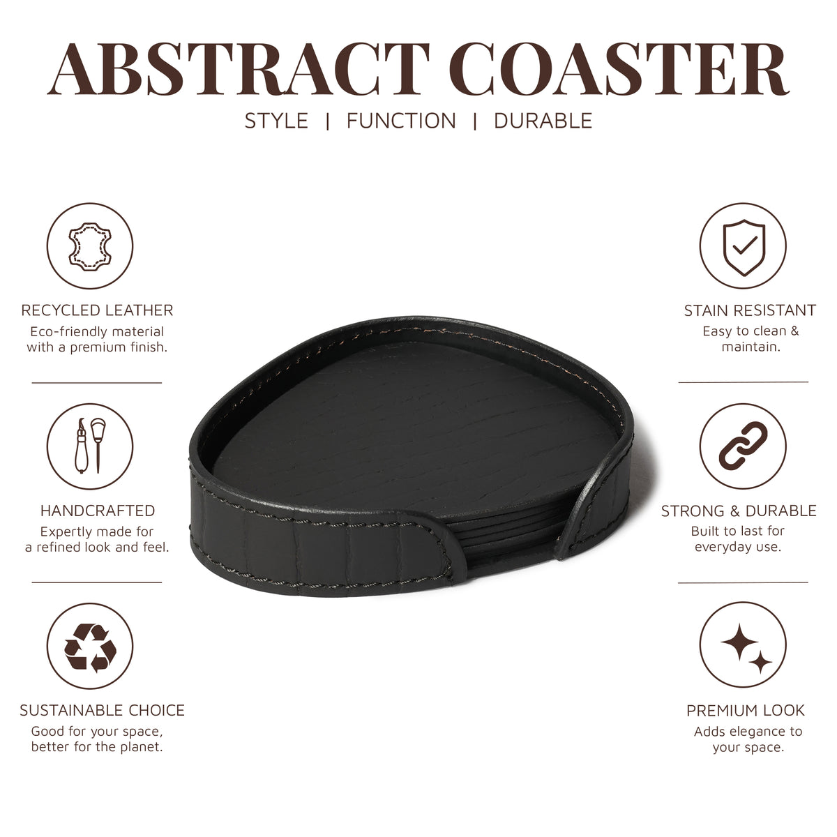 Sterling Croco Coasters Set Abstract Shape Black