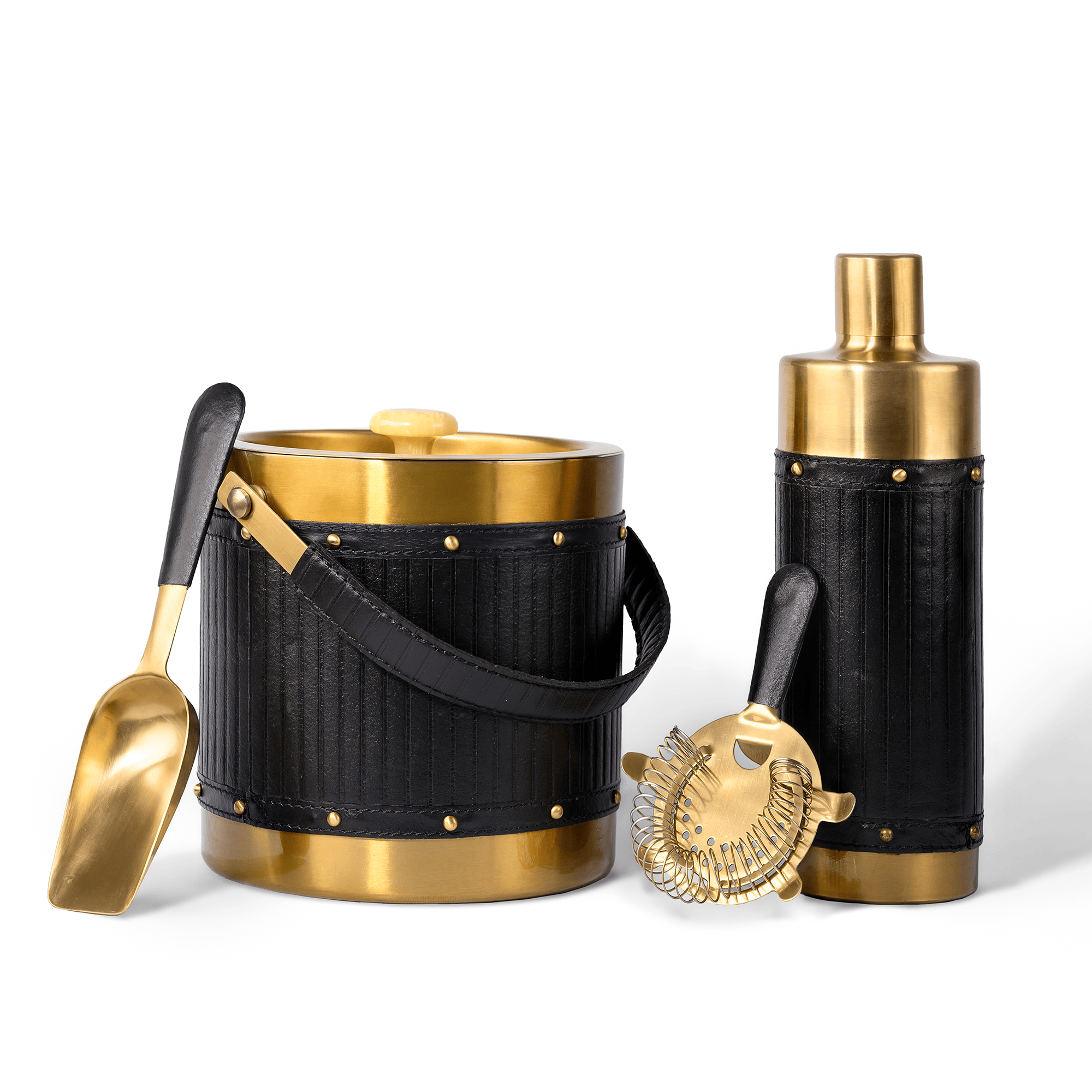 Bar Tools Set of 4 Genuine Leather Black