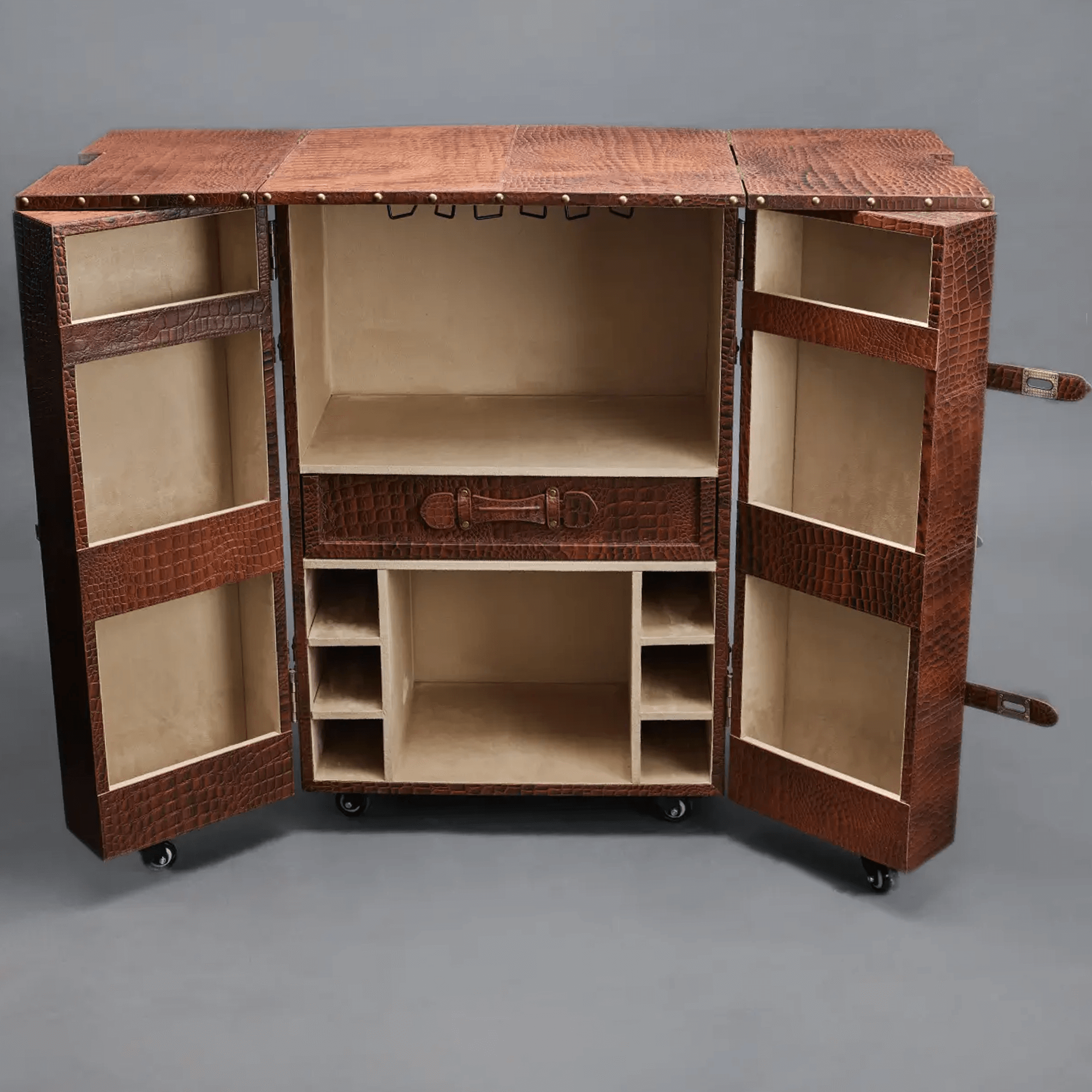 Panama Croco Medium Flap Open Bar Tan