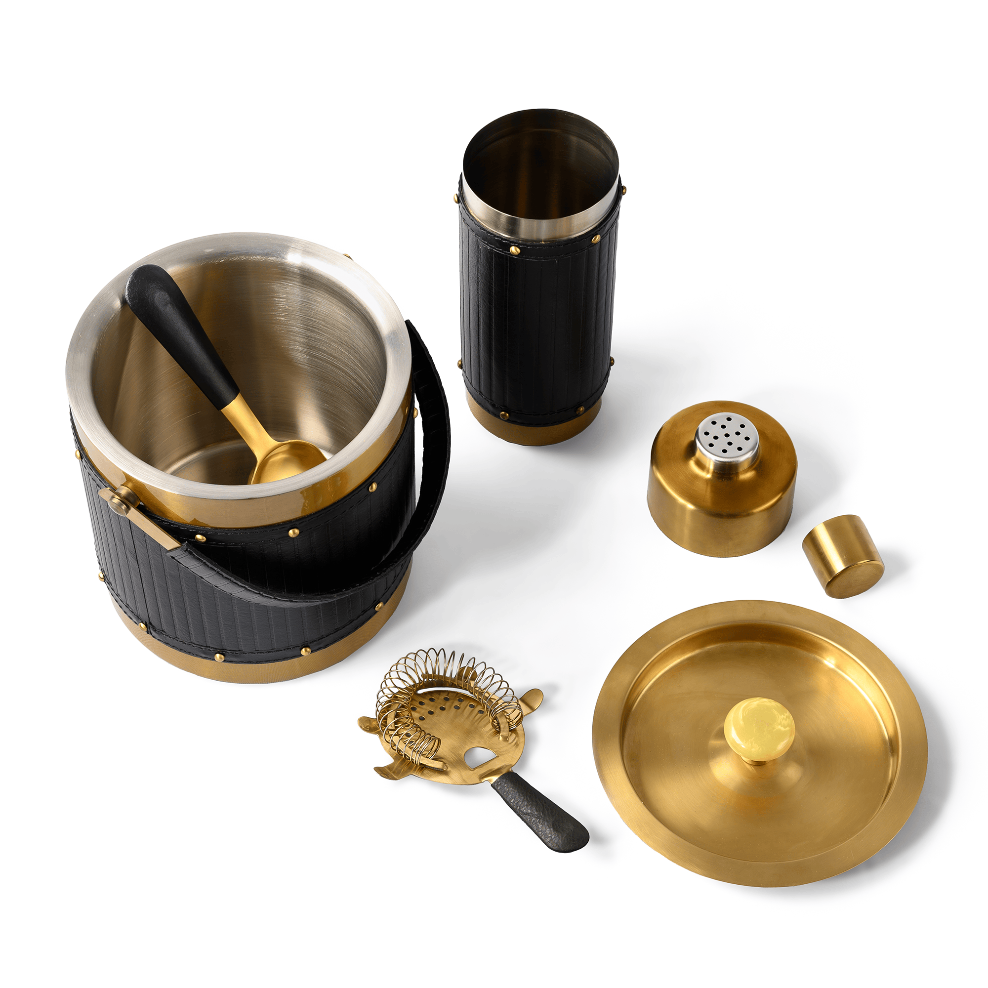 Bar Tools Set of 4 Genuine Leather Black