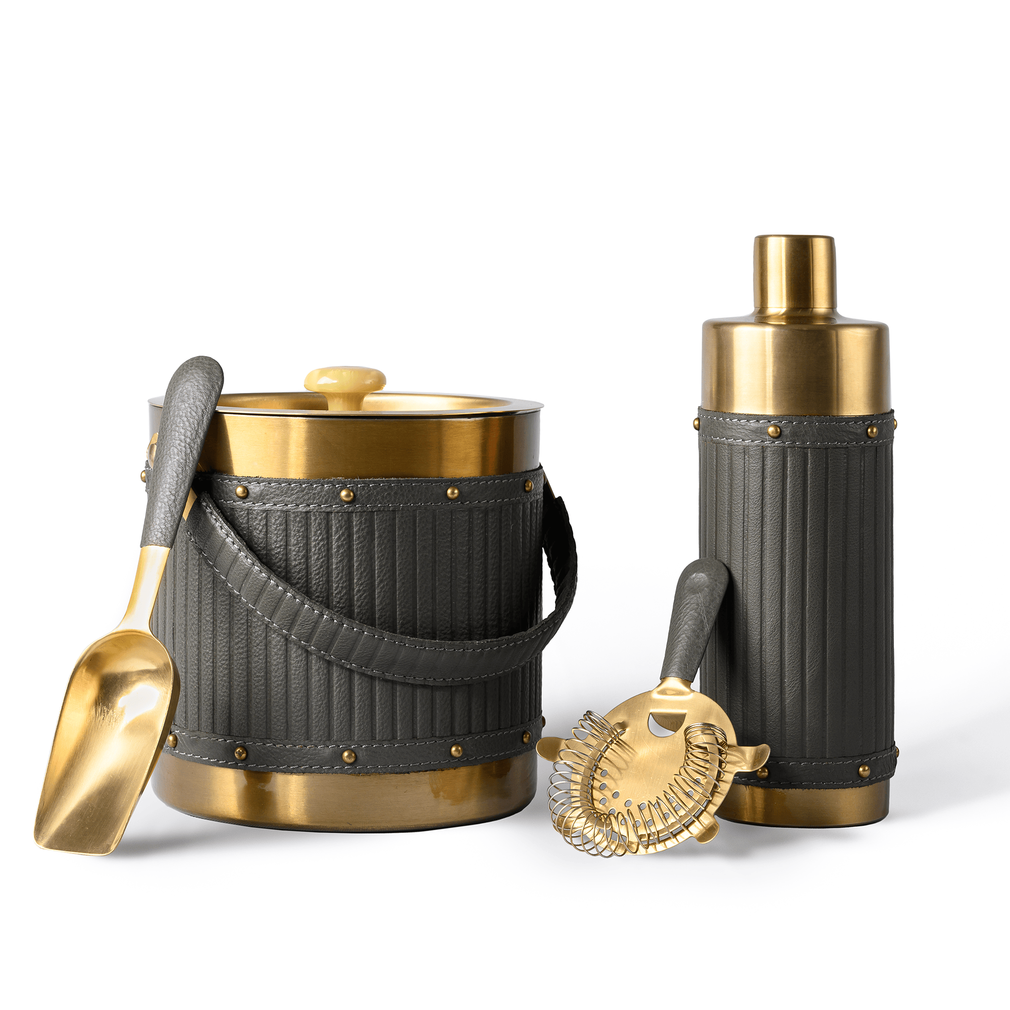 Bar Tools Set of 4 Genuine Leather Green