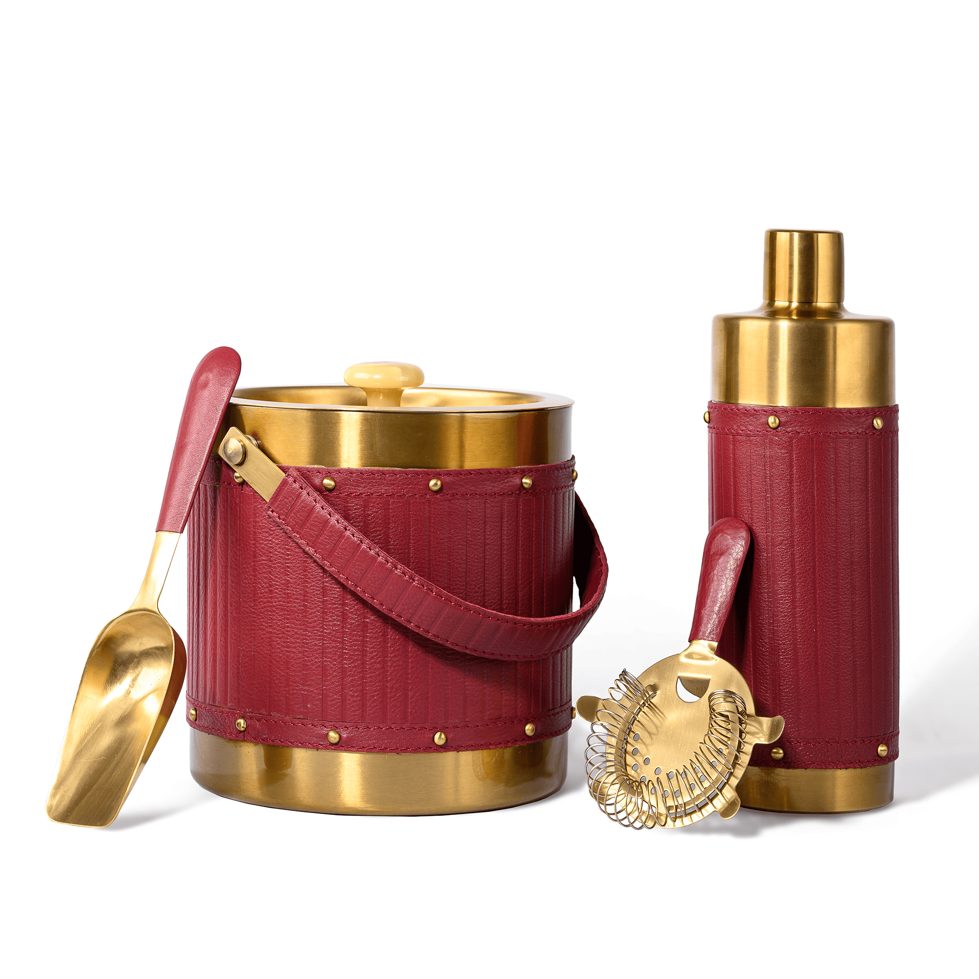 Bar Tools Set of 4 Genuine Leather Red