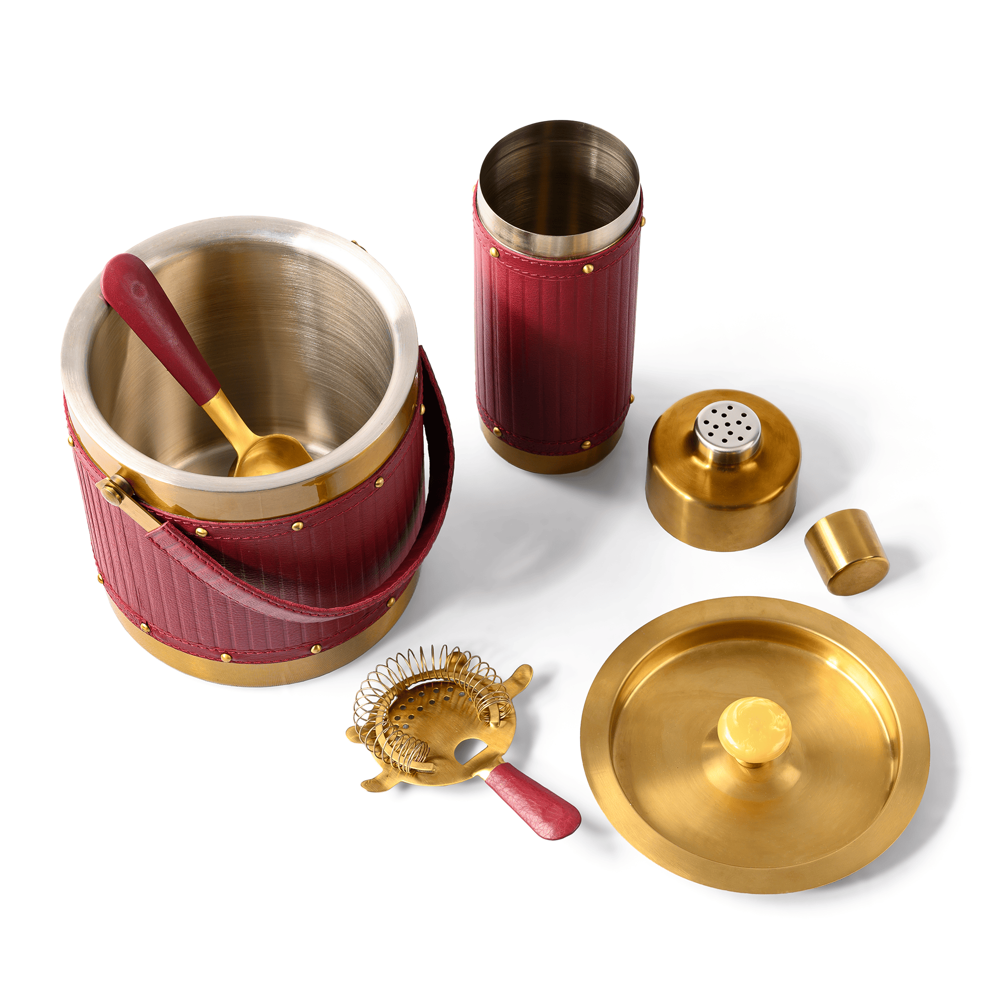 Bar Tools Set of 4 Genuine Leather Red