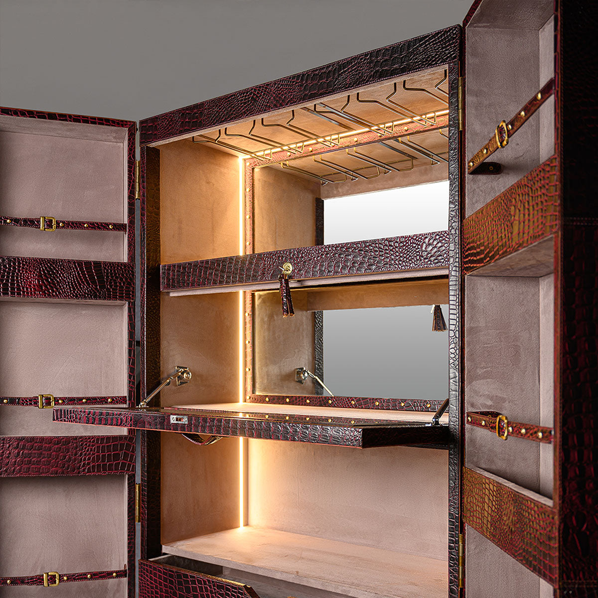 Artemis Croco Tall Leather Bar Burgundy