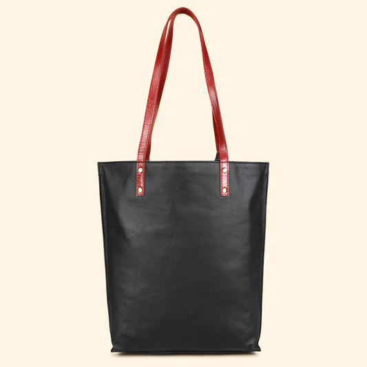 Auna Tote Bag- Genuine Waxy Leather Black