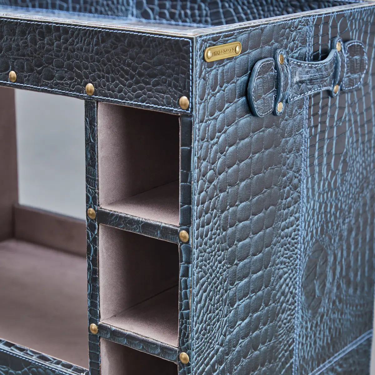 Belize Croco Leather Bar Trolley Blue