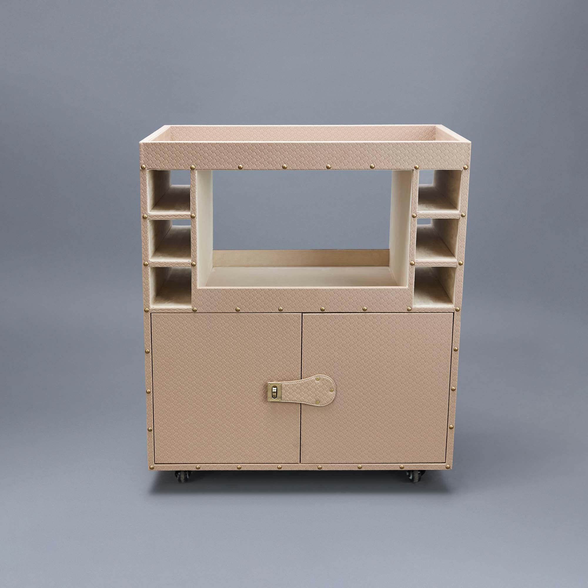 Belize Vegan Leather Bar Trolley Beige - Three Sixty