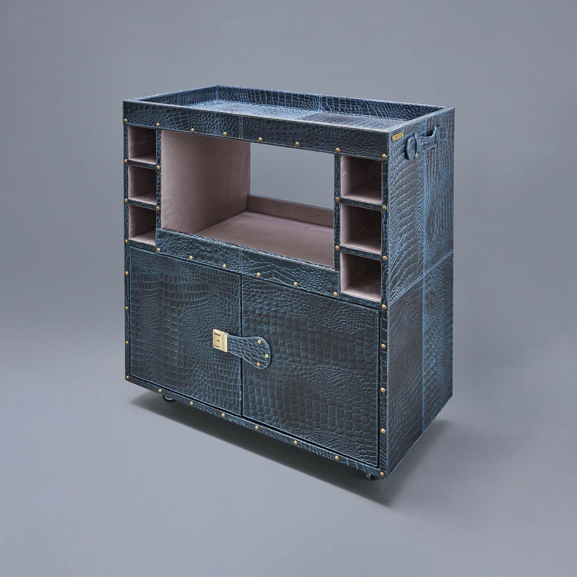 Belize Croco Leather Bar Trolley Blue