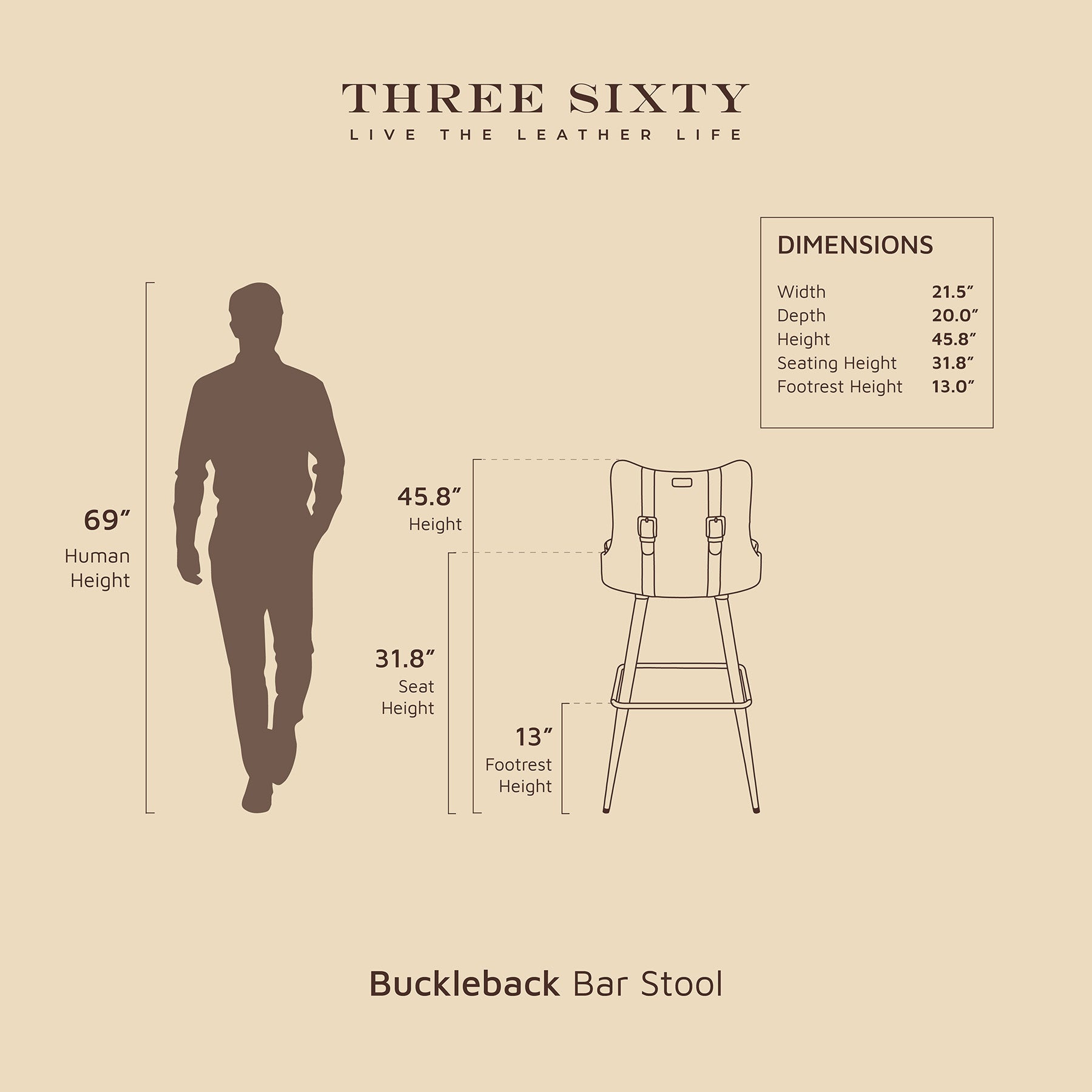Buckleback Bar Stool Antique legs Cognac