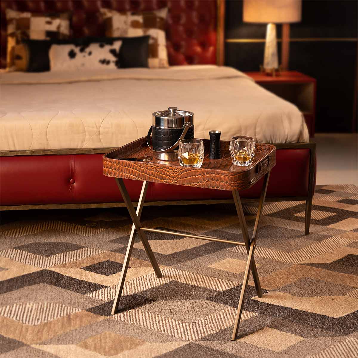 Tray On Stand Croco Tan - Three Sixty Life