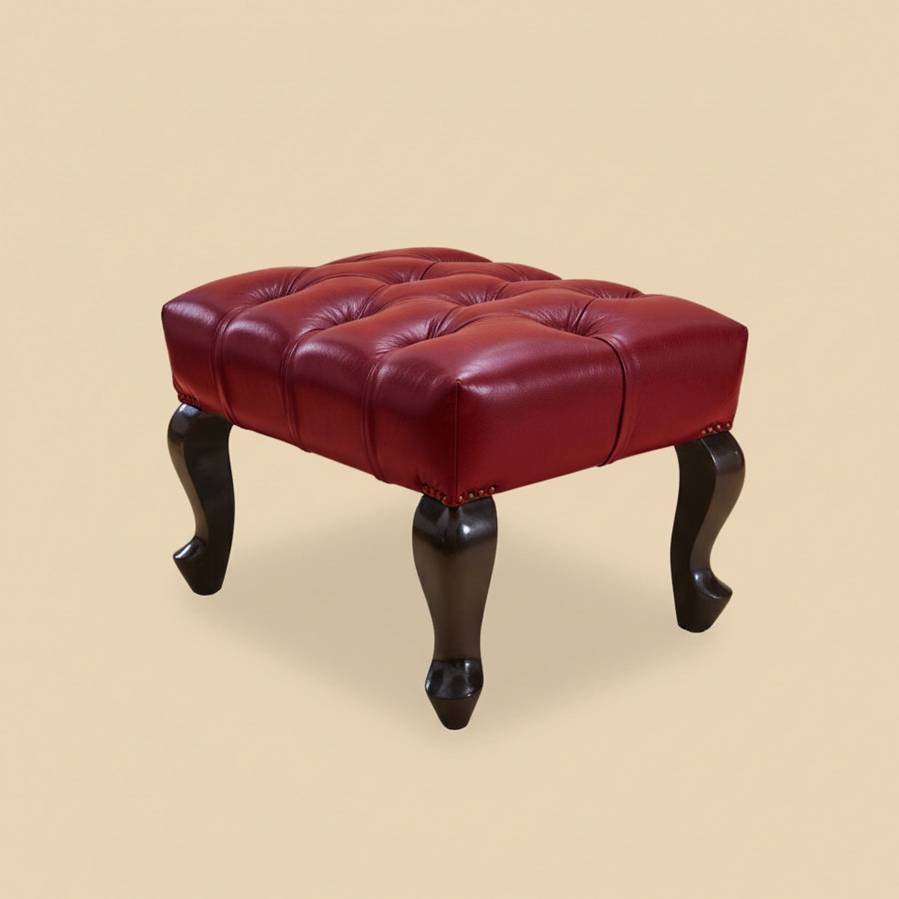 Genuine Leather Chesterfield Foot Stool Red