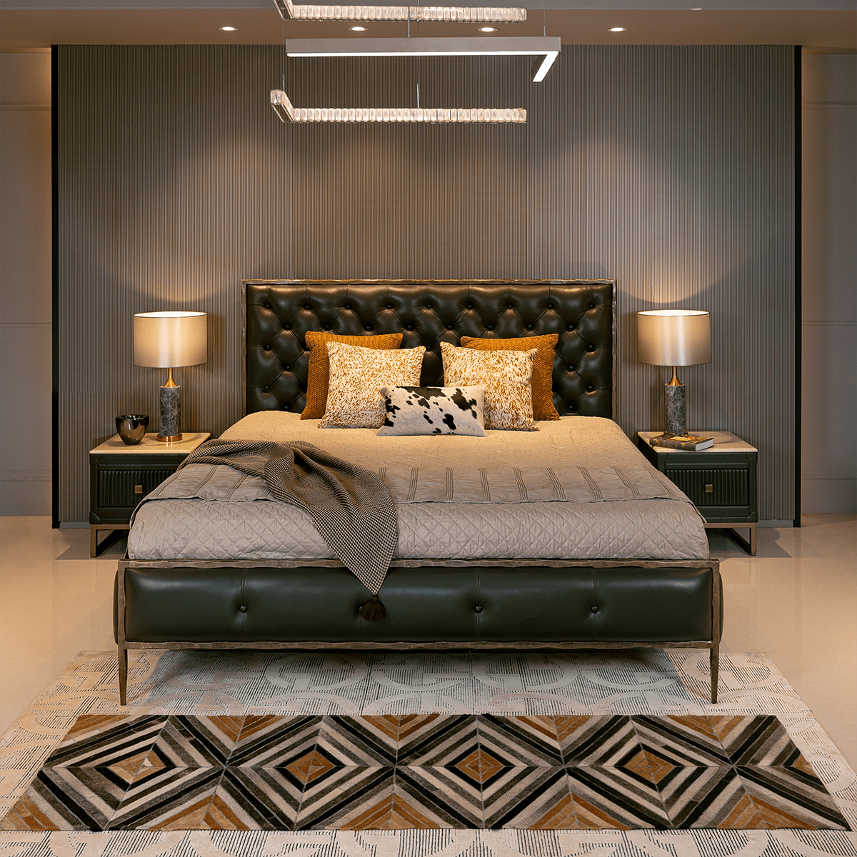 Chesterfield Leather King Bed Green - Three Sixty Life