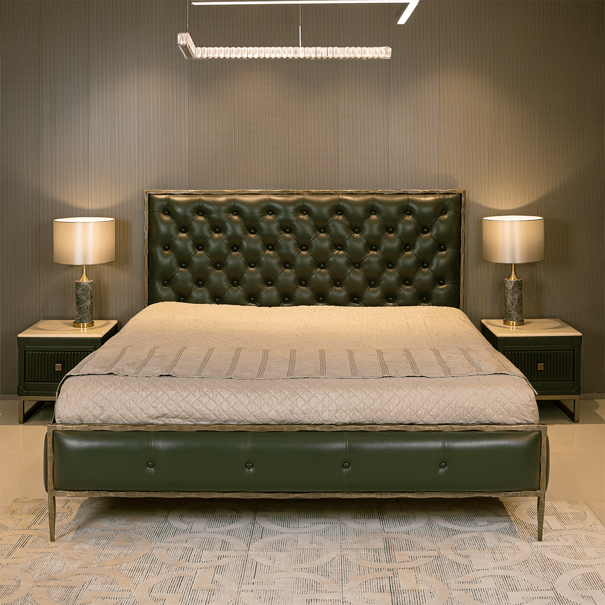 Chesterfield Leather King Bed Green - Three Sixty Life