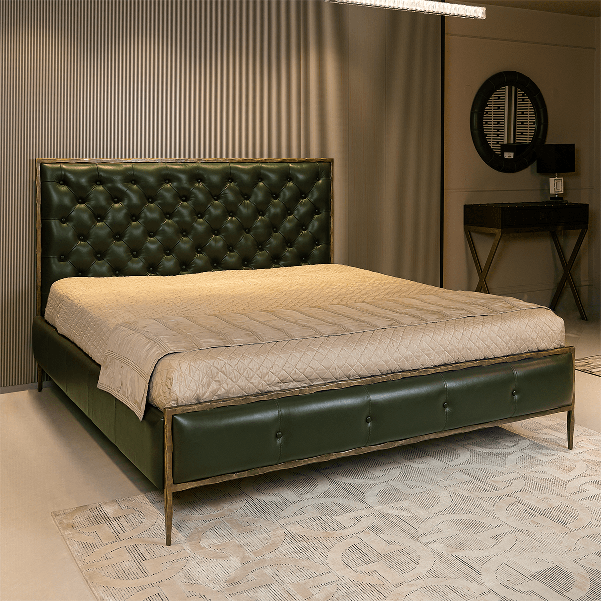 Chesterfield Leather King Bed Green - Three Sixty Life