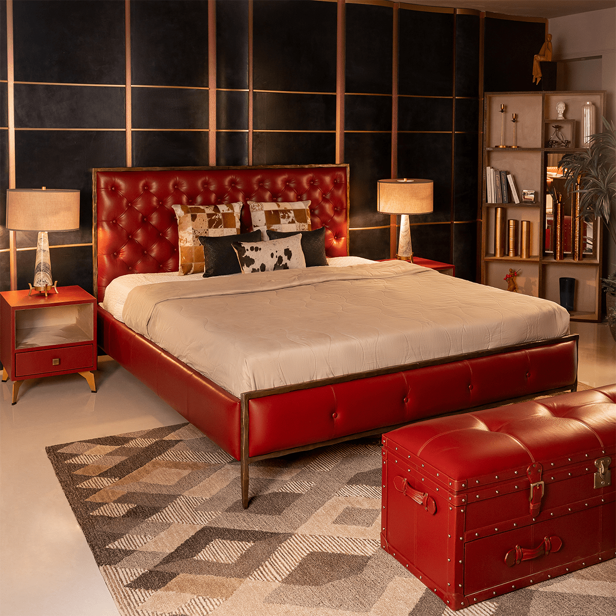 Chesterfield Leather King Bed Red - Three Sixty Life