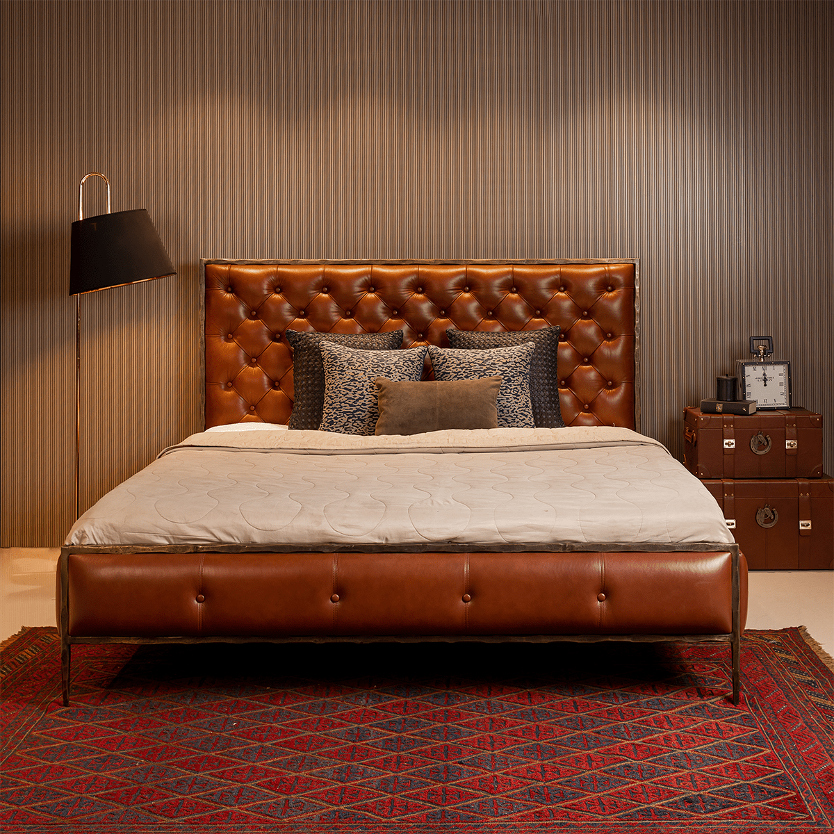 Chesterfield Leather King Bed Tan - Three Sixty Life