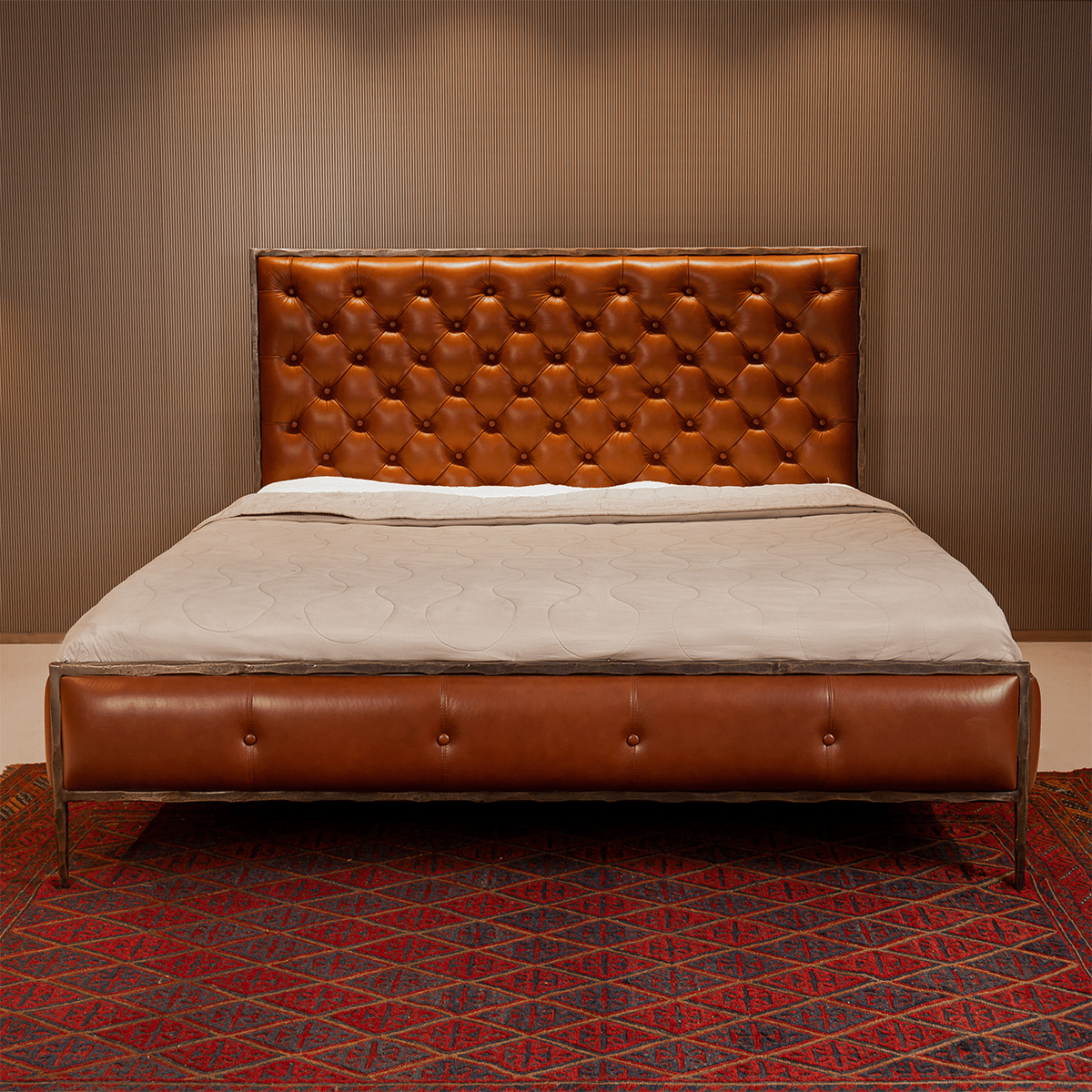 Chesterfield Leather King Bed Tan - Three Sixty Life
