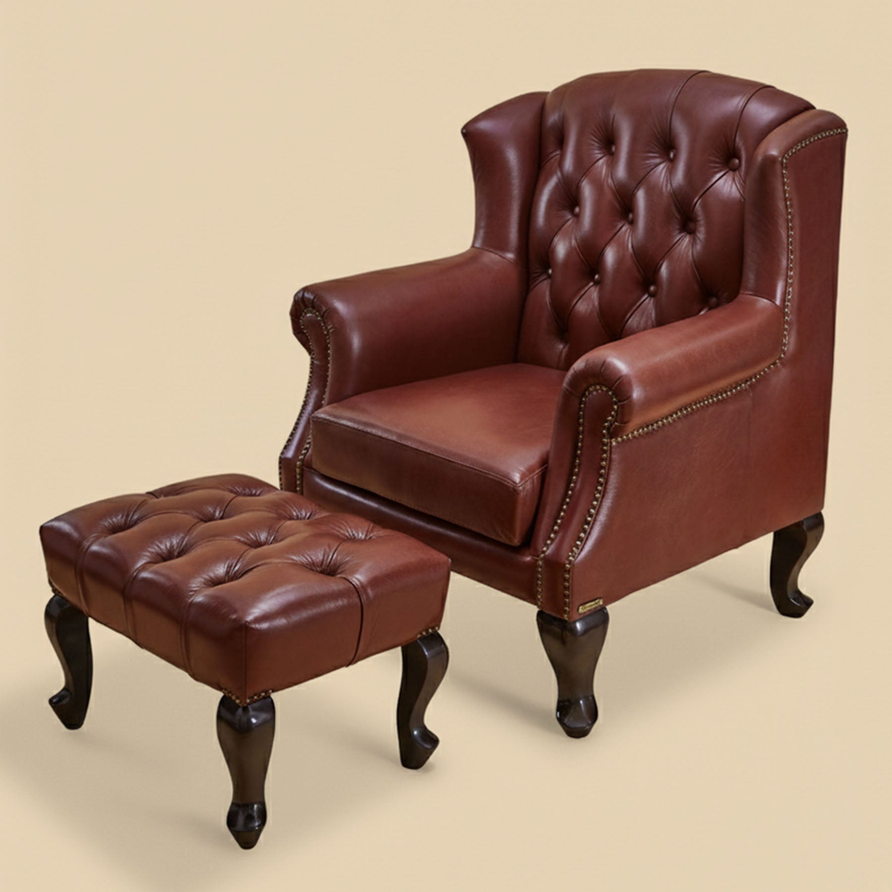 Genuine Leather Chesterfield Foot Stool Cognac
