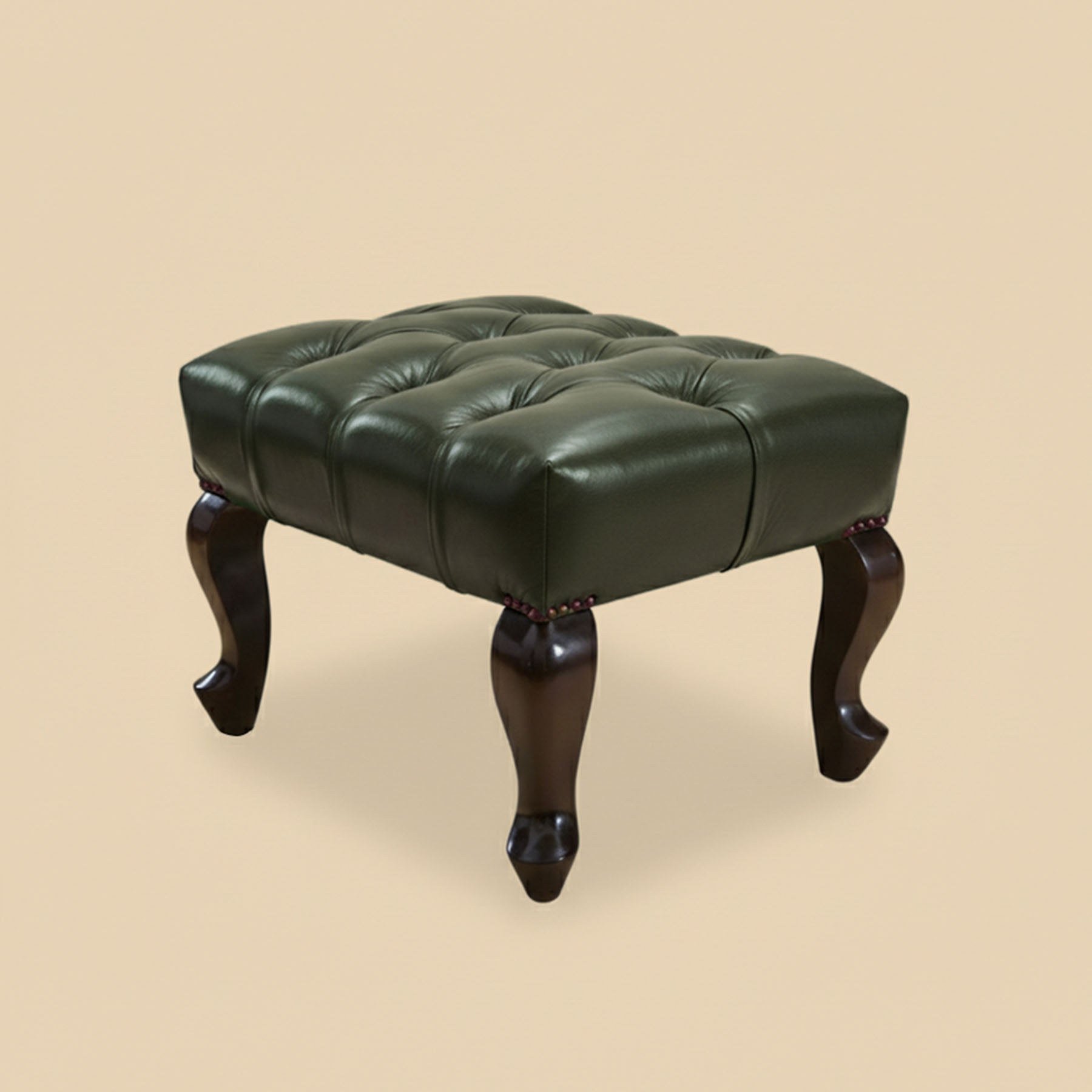 Genuine Leather Chesterfield Foot Stool Green