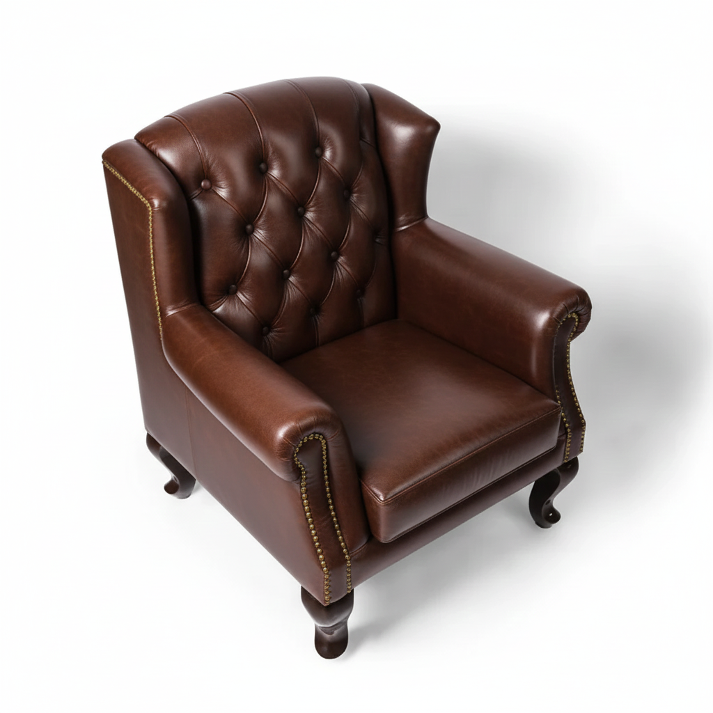 Genuine Leather Chesterfield Wing Chair Brown