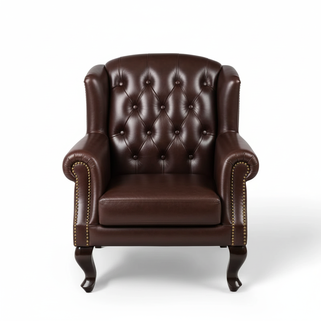 Genuine Leather Chesterfield Wing Chair Brown