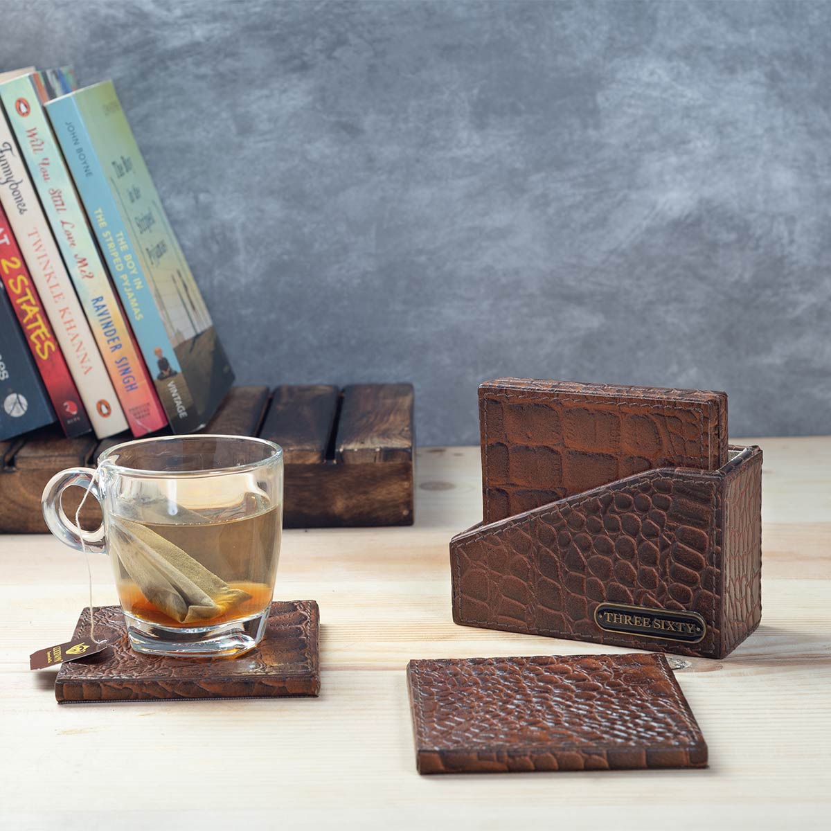 Eden Coaster Set of 4 In Genuine Croco Leather Tan