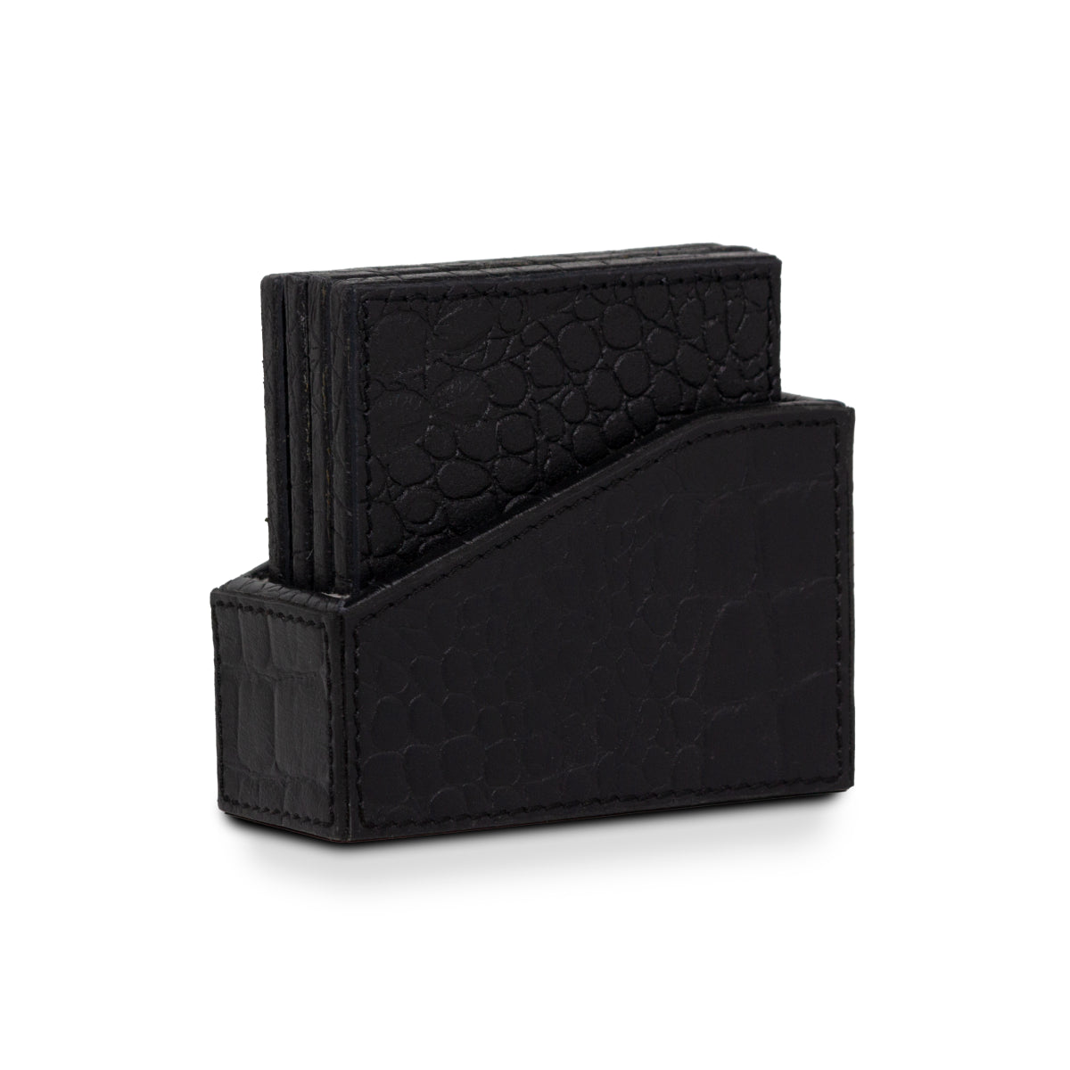 Eden Coaster Set of 4 In Genuine Croco Leather Black