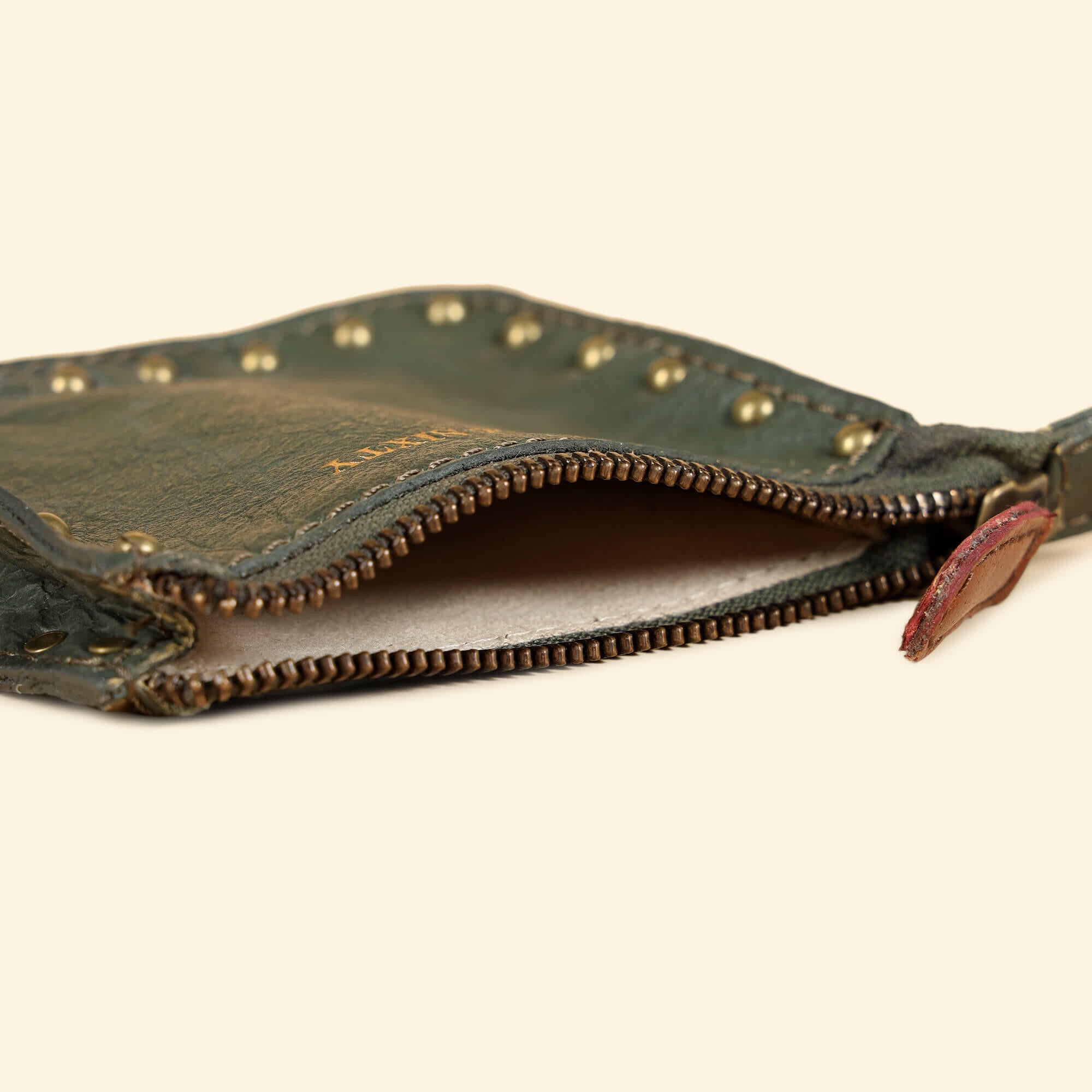 Ines Small Utility Pouch - Genuine Waxy Leather Olive Green