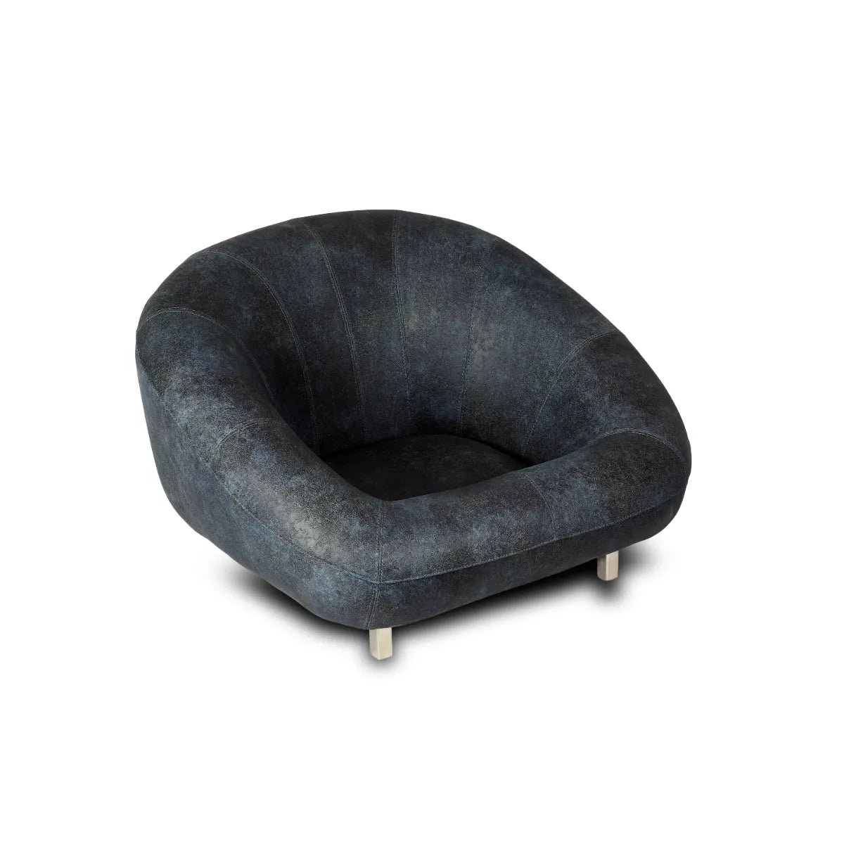 Contemporary Vegan Leather Low Seating Cushioned Chair In Blue Colour