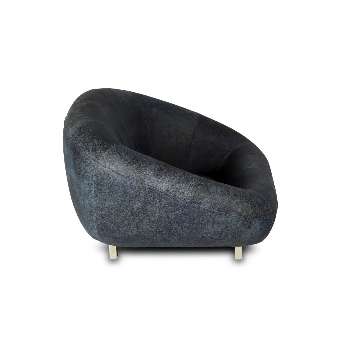 Contemporary Vegan Leather Low Seating Cushioned Chair In Blue Colour