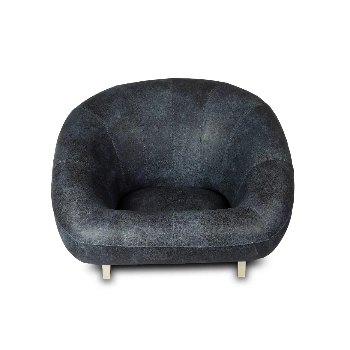 Contemporary Vegan Leather Low Seating Cushioned Chair In Blue Colour