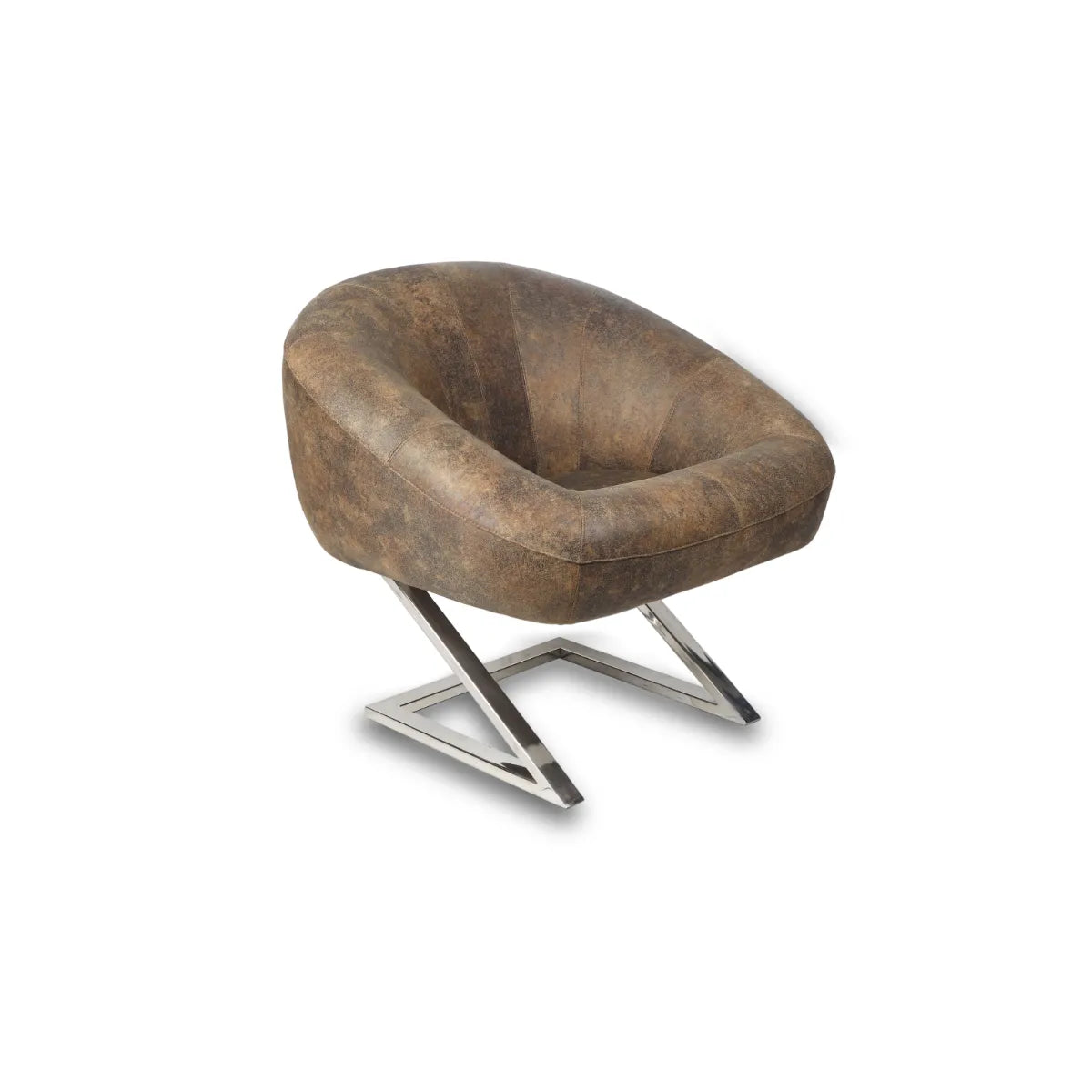 Contemporary Vegan Leather Low Seating Cushioned Chair In Brown Colour
