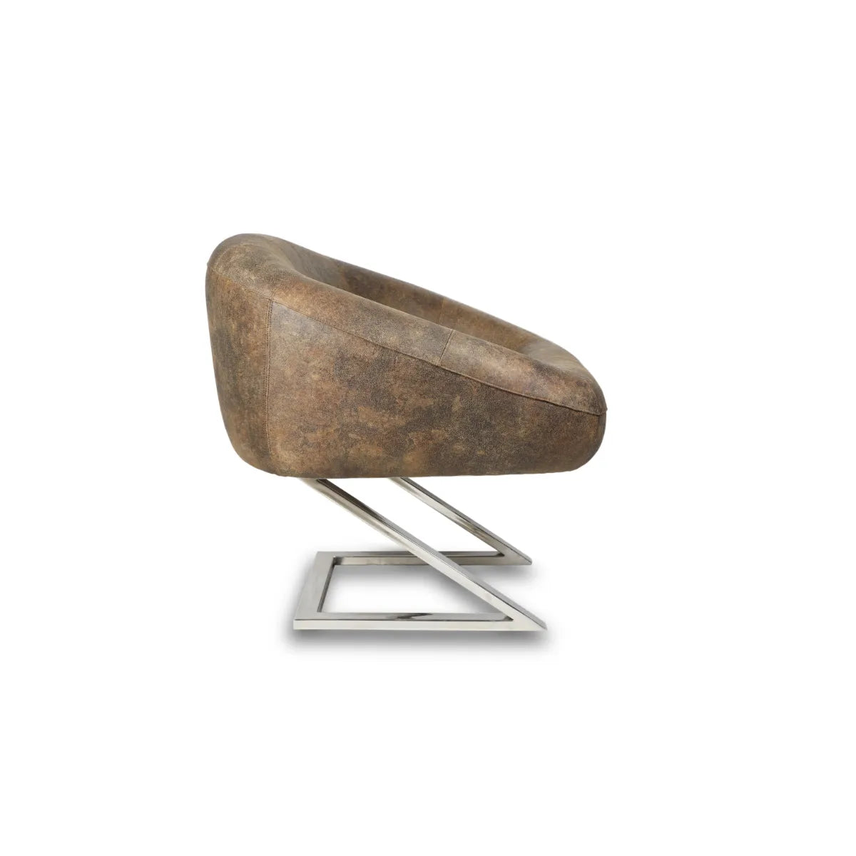 Contemporary Vegan Leather Low Seating Cushioned Chair In Brown Colour