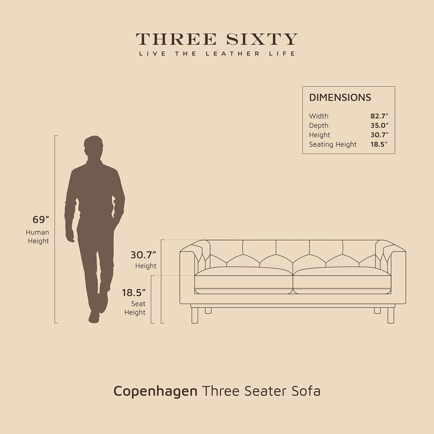Copenhagen Three Seater Sofa Beige