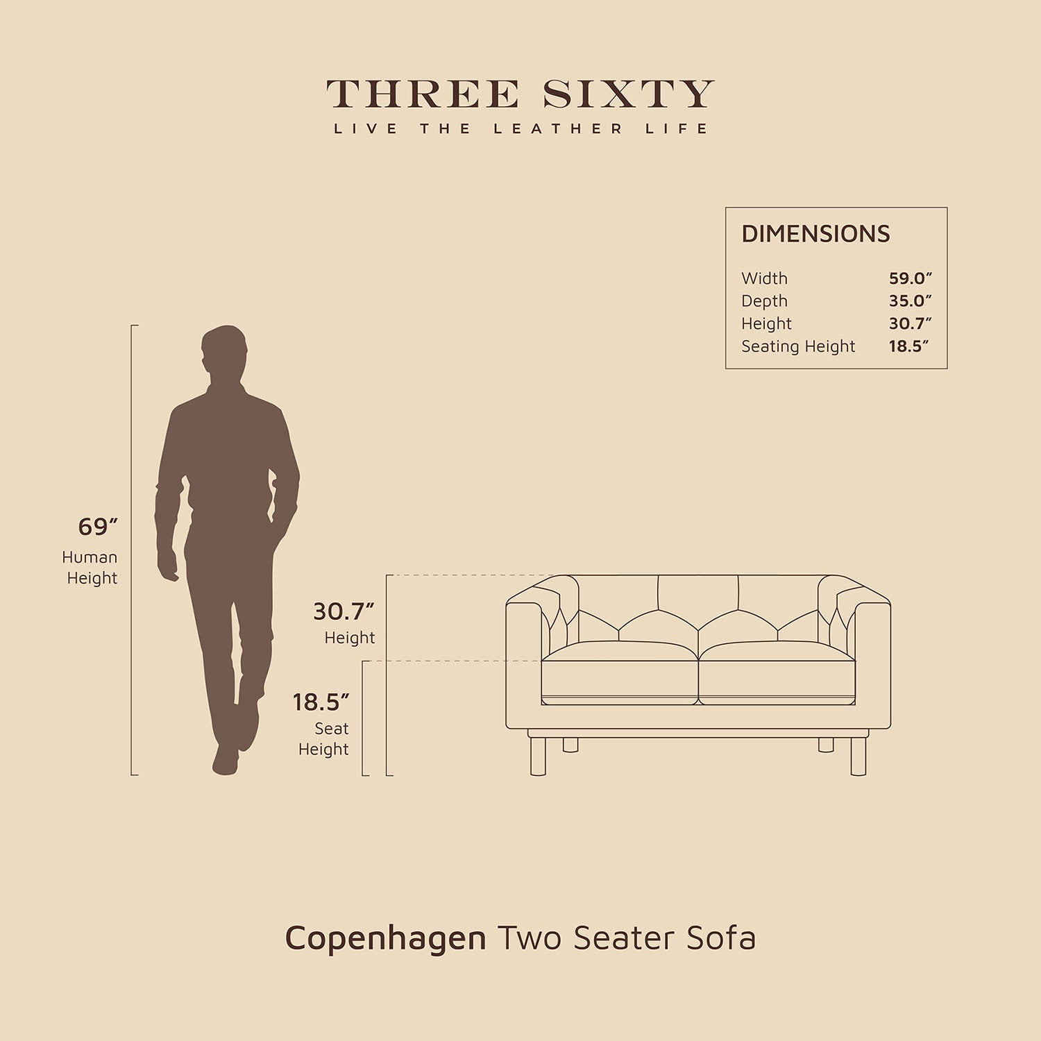 Copenhagen Two Seater Sofa Tan