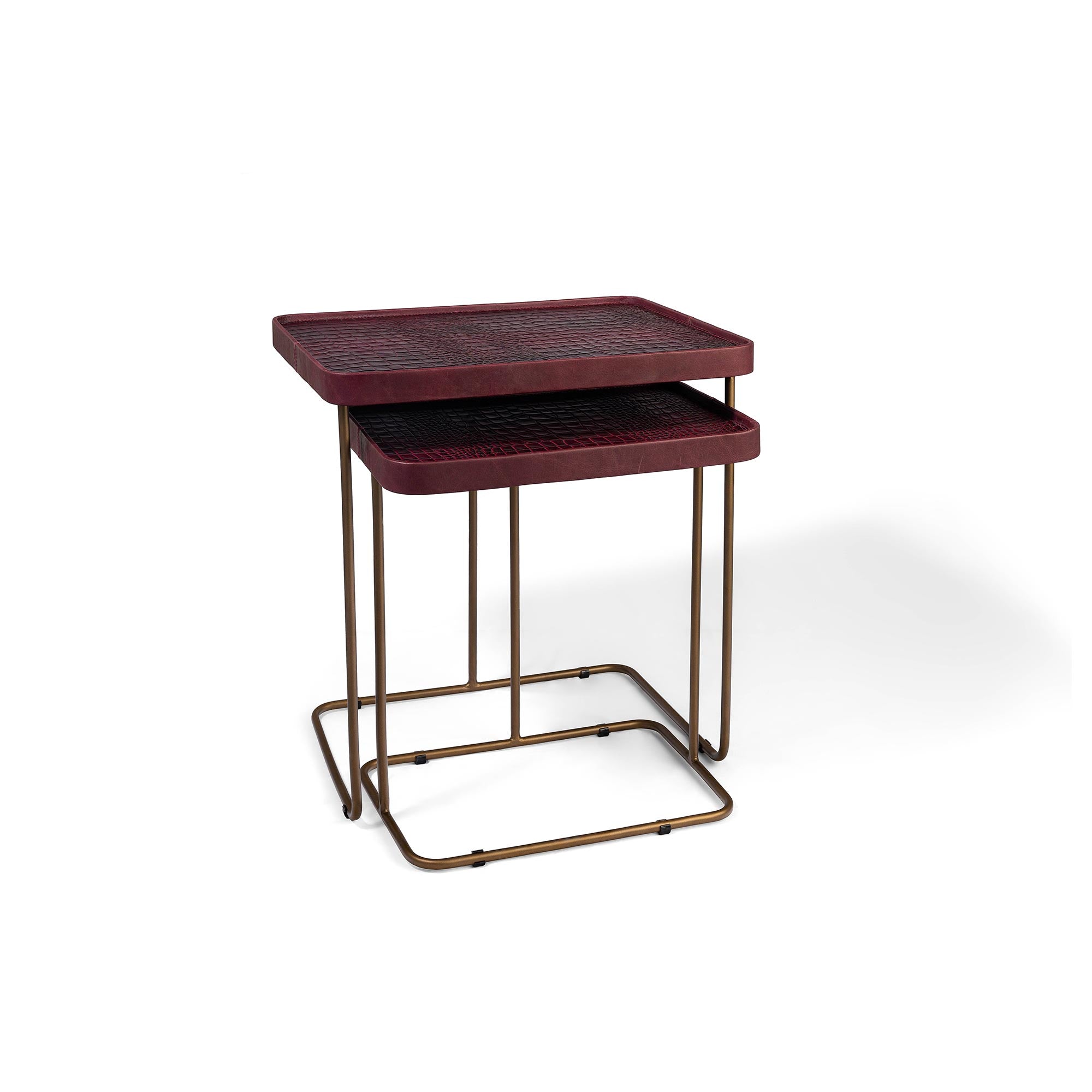 Croco Nested Table- Burgundy (Set Of Two)