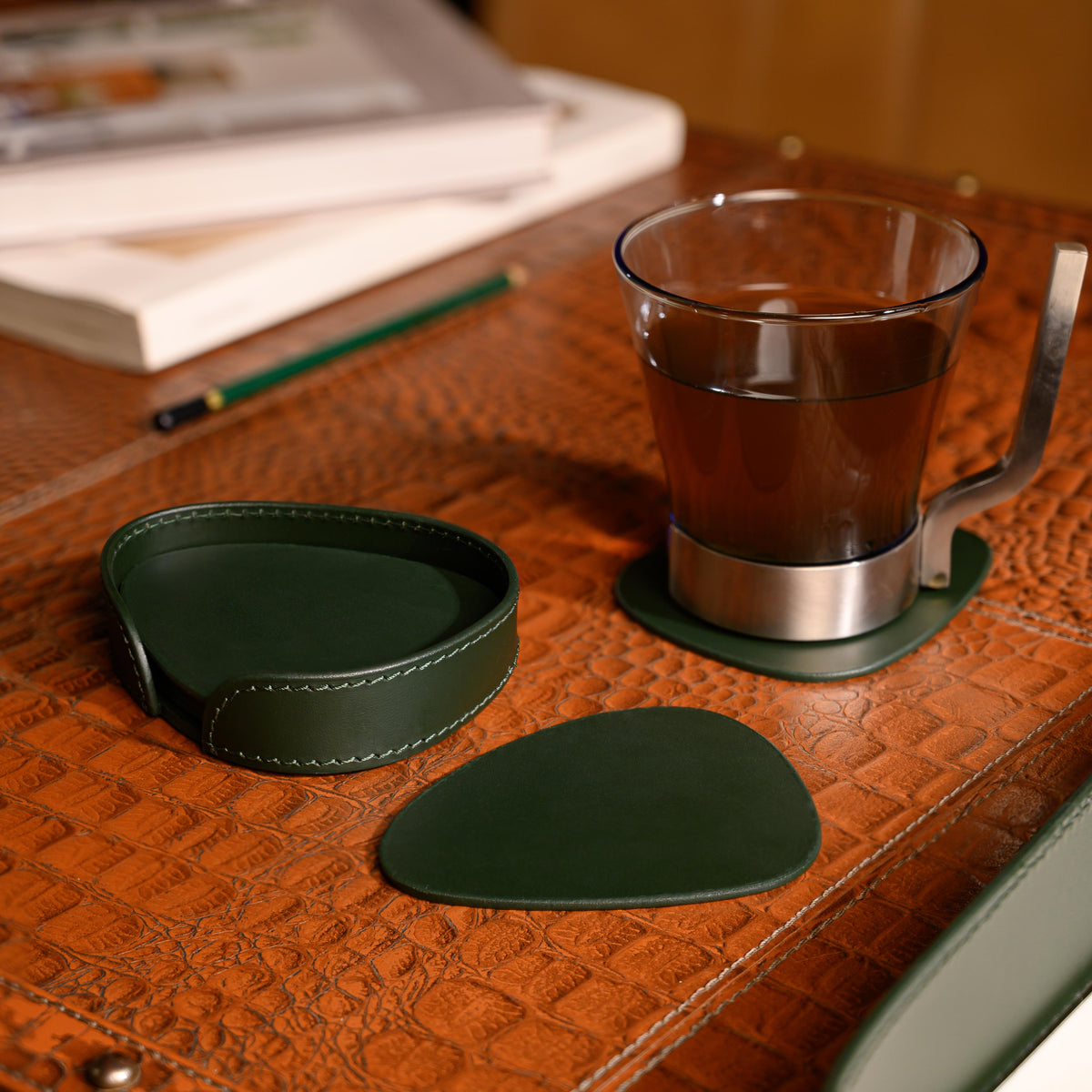 Sterling Classic Coasters Set Abstract Shape Green