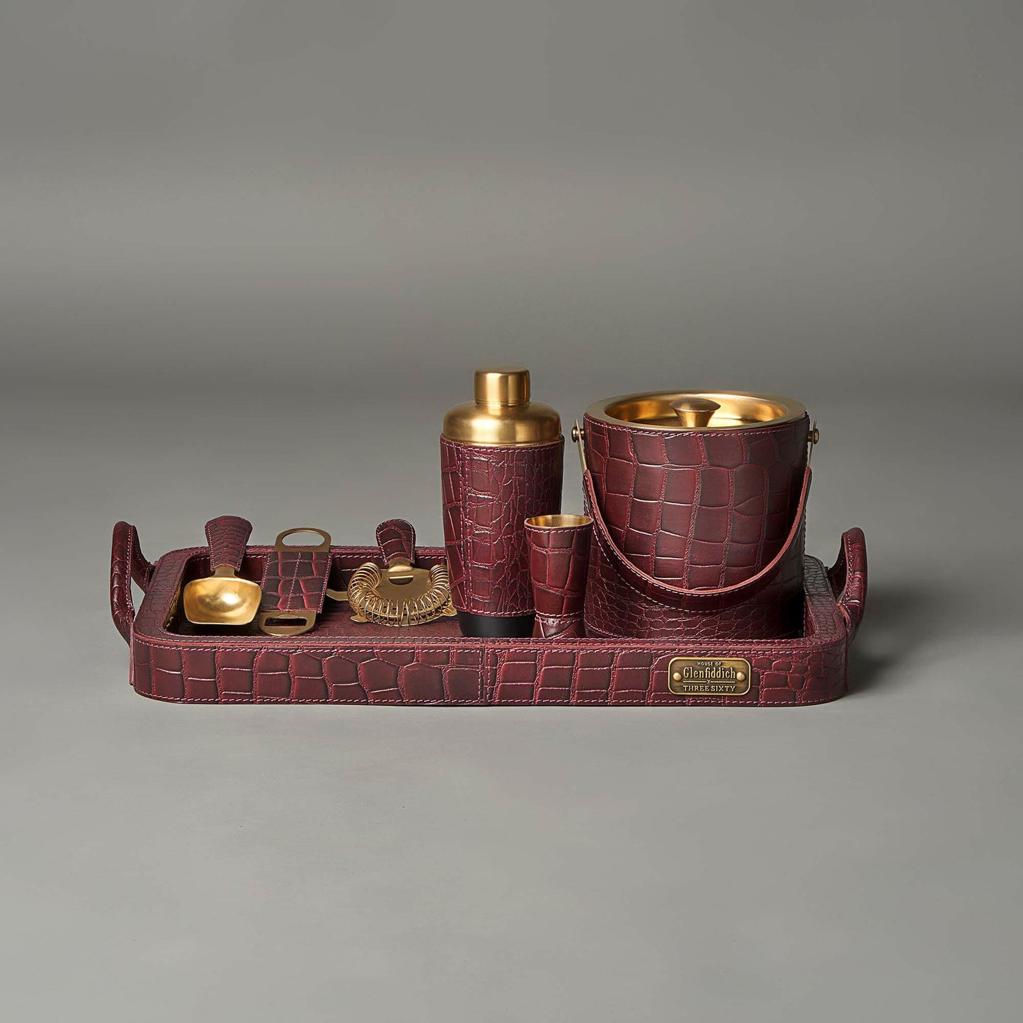 Debonair Bar Tray & Cocktail Set Burgundy