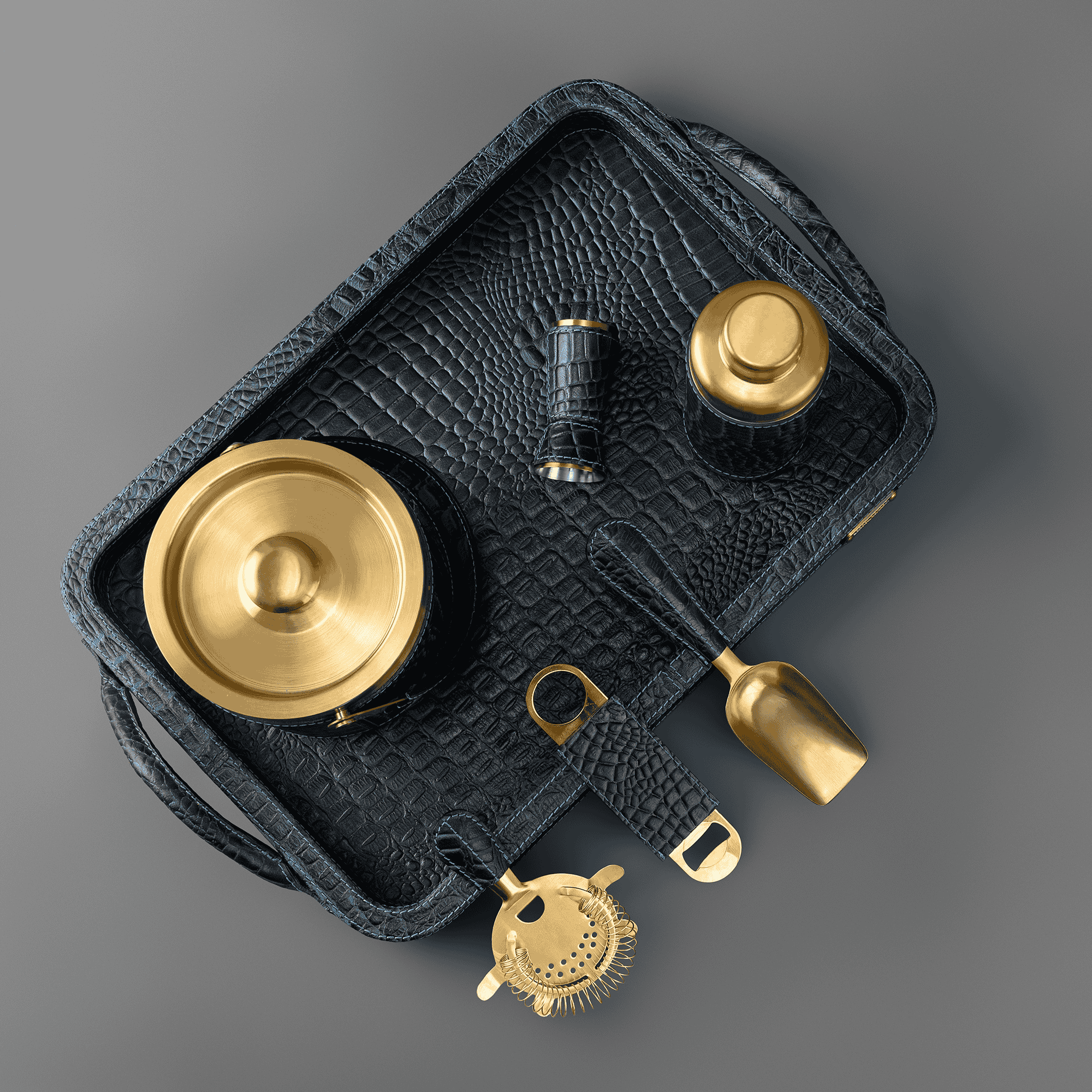 Debonair Bar Tray & Cocktail Set Blue