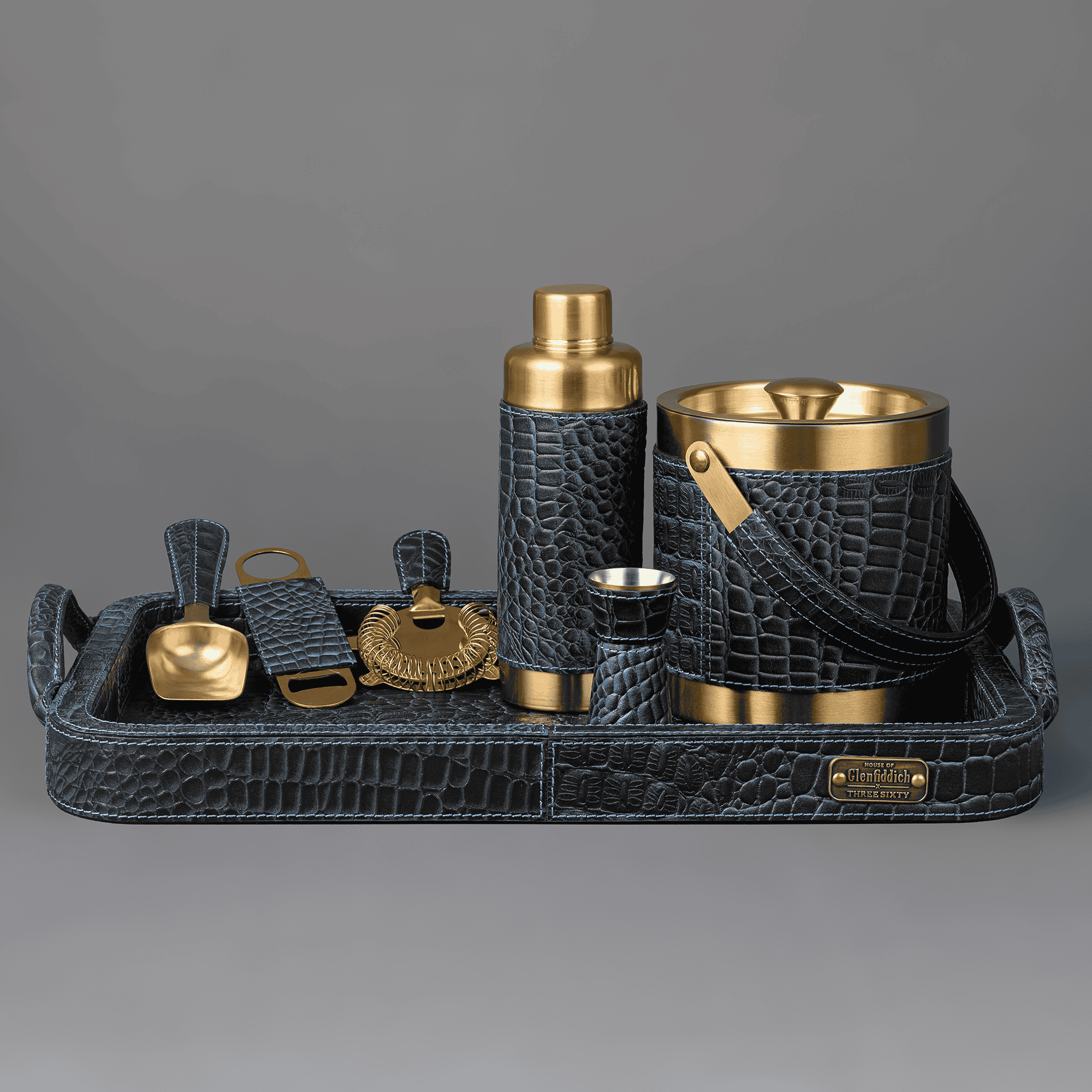 Debonair Bar Tray & Cocktail Set Blue