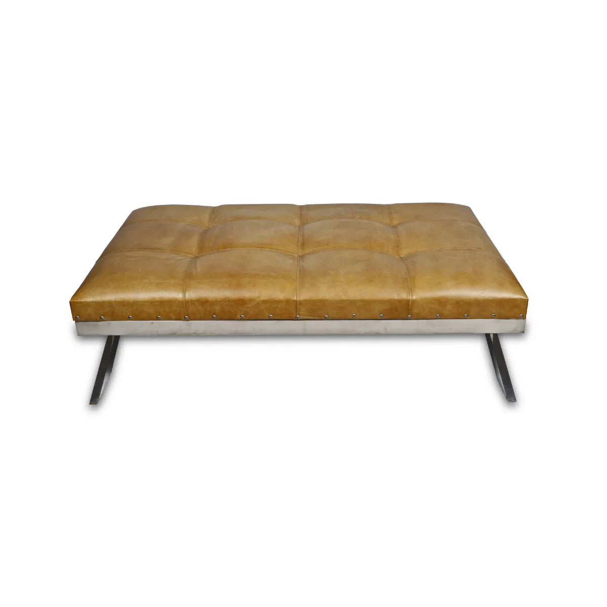 Genuine Leather Centre Table With Cushioned Top In Mustard Colour