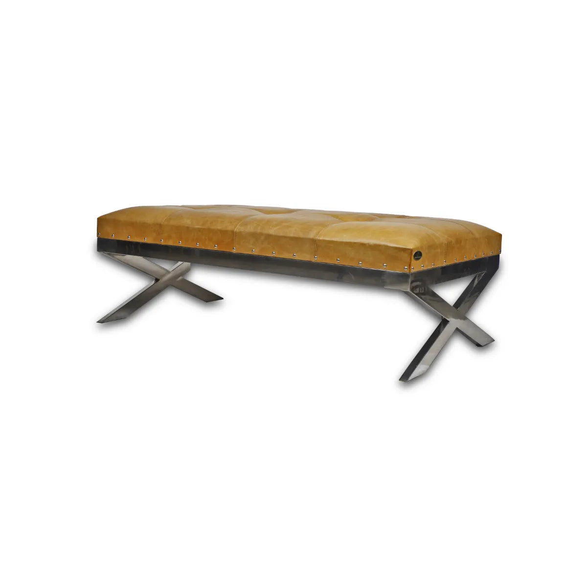 Genuine Leather Centre Table With Cushioned Top In Mustard Colour
