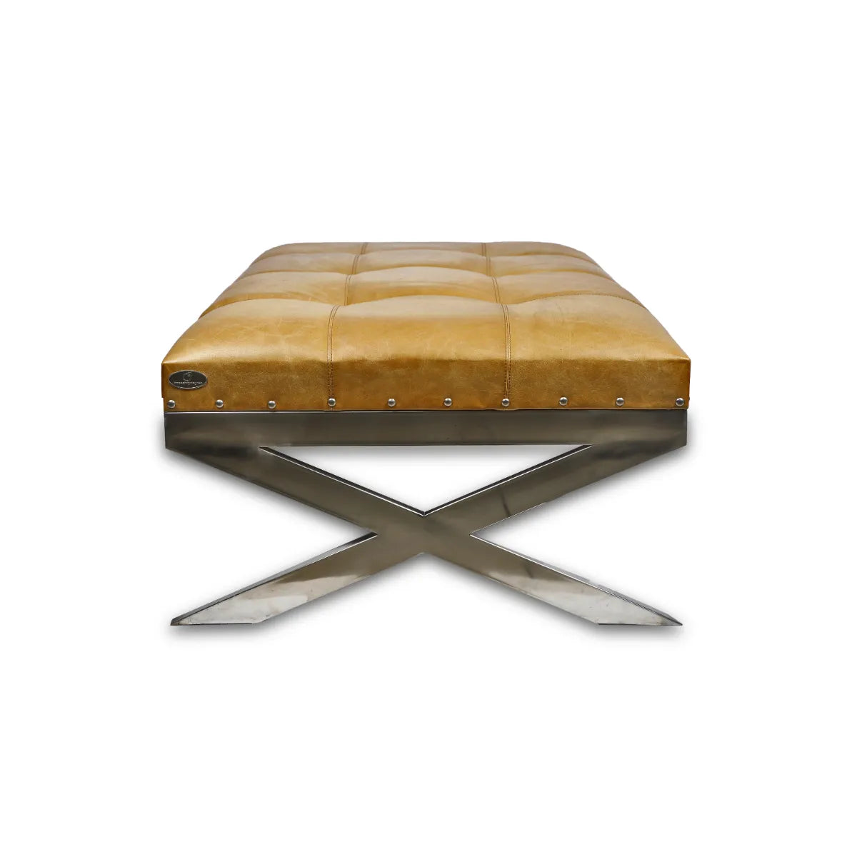 Genuine Leather Centre Table With Cushioned Top In Mustard Colour