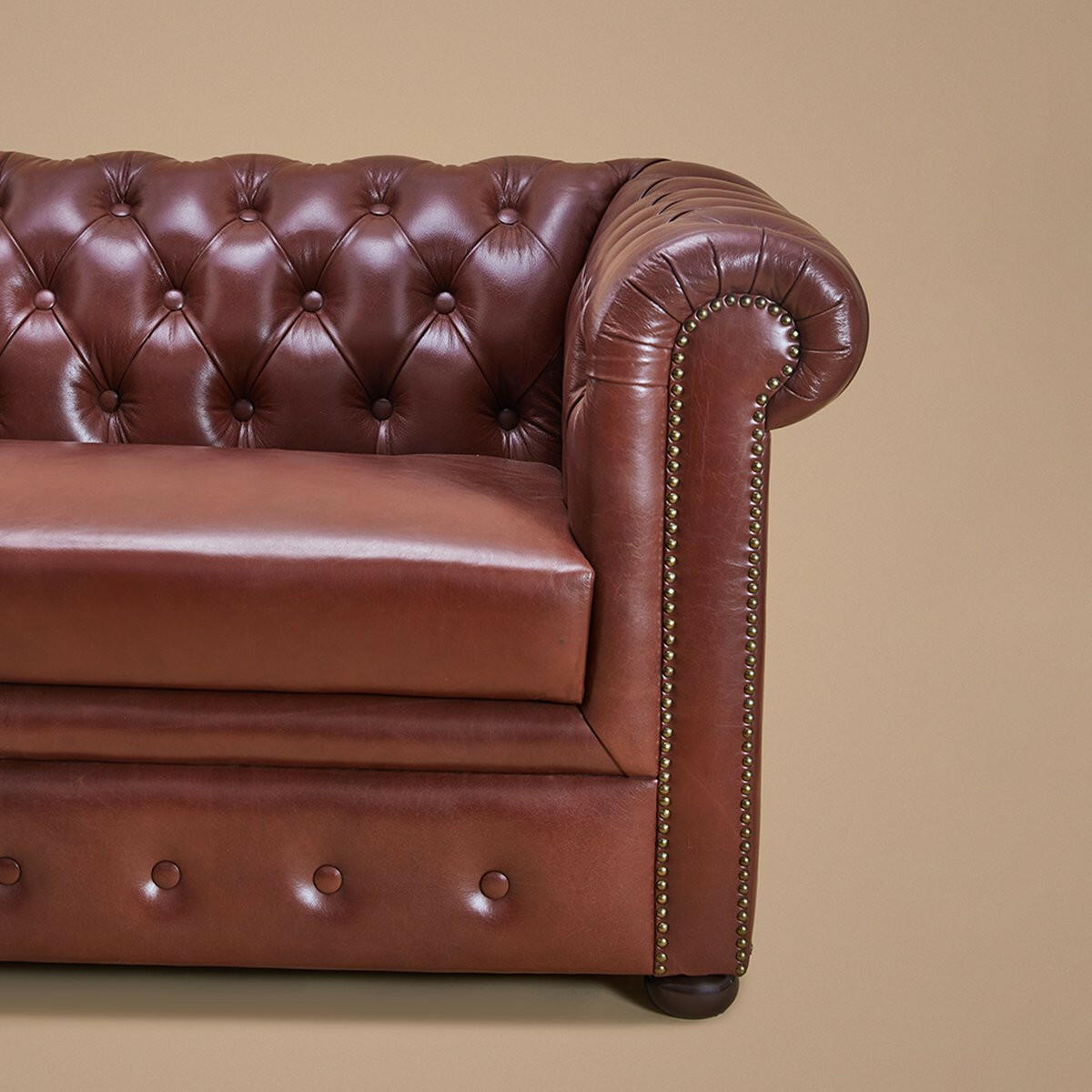 Genuine Leather Chesterfield Two Seater Sofa- Brown