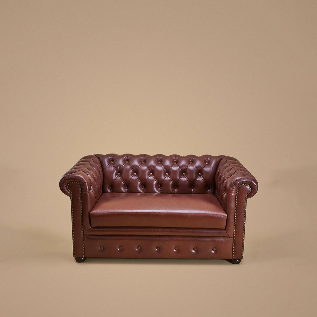 Genuine Leather Chesterfield Two Seater Sofa- Brown