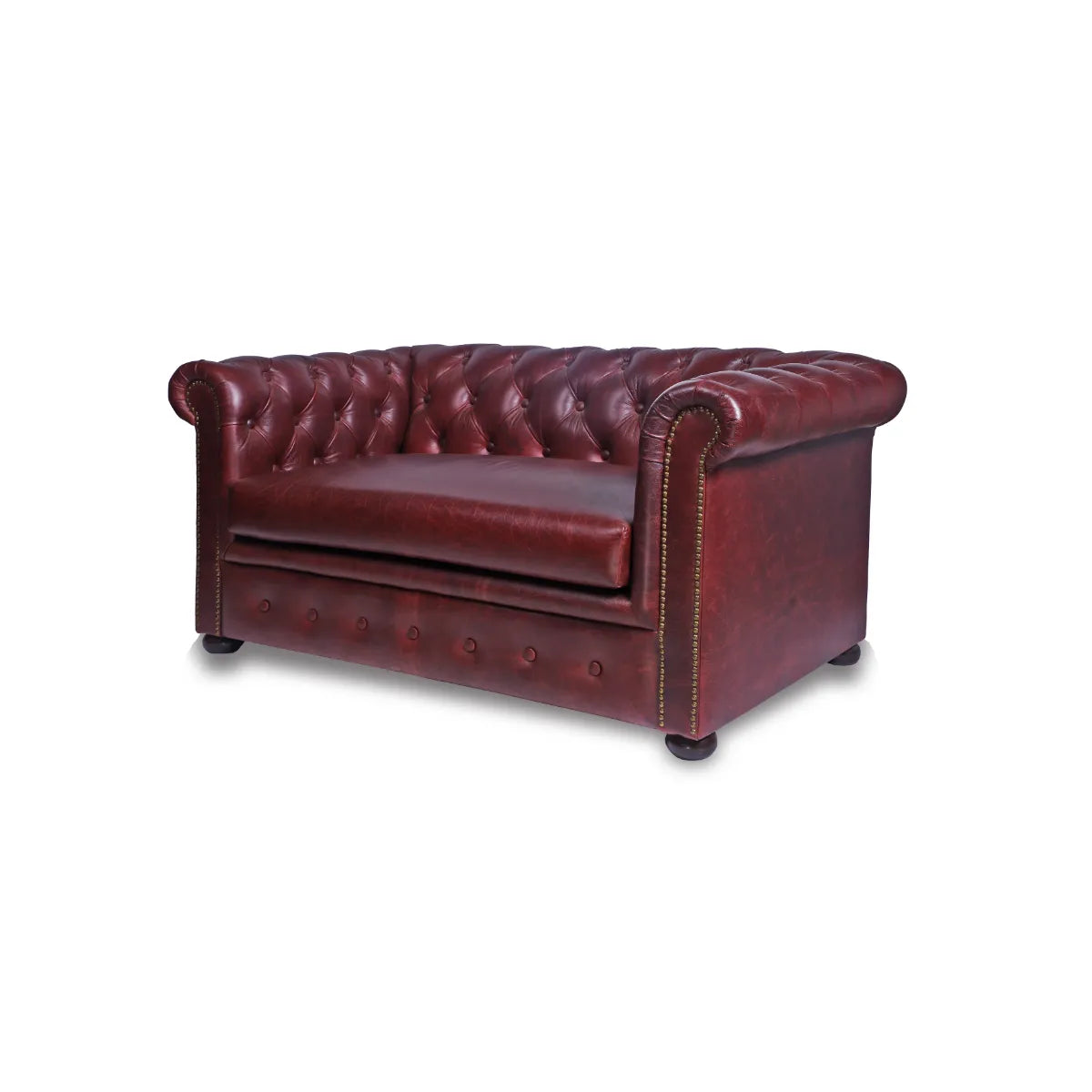 Genuine Leather Chesterfield Two Seater Sofa- Burgundy