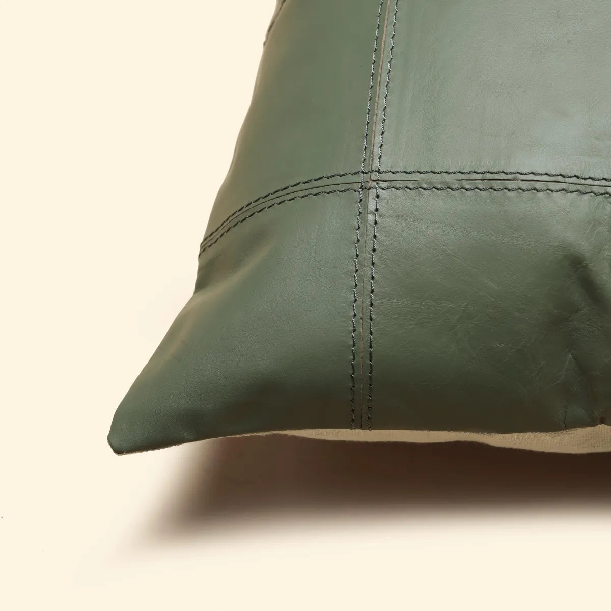 Genuine Leather Cushion-Olive Green