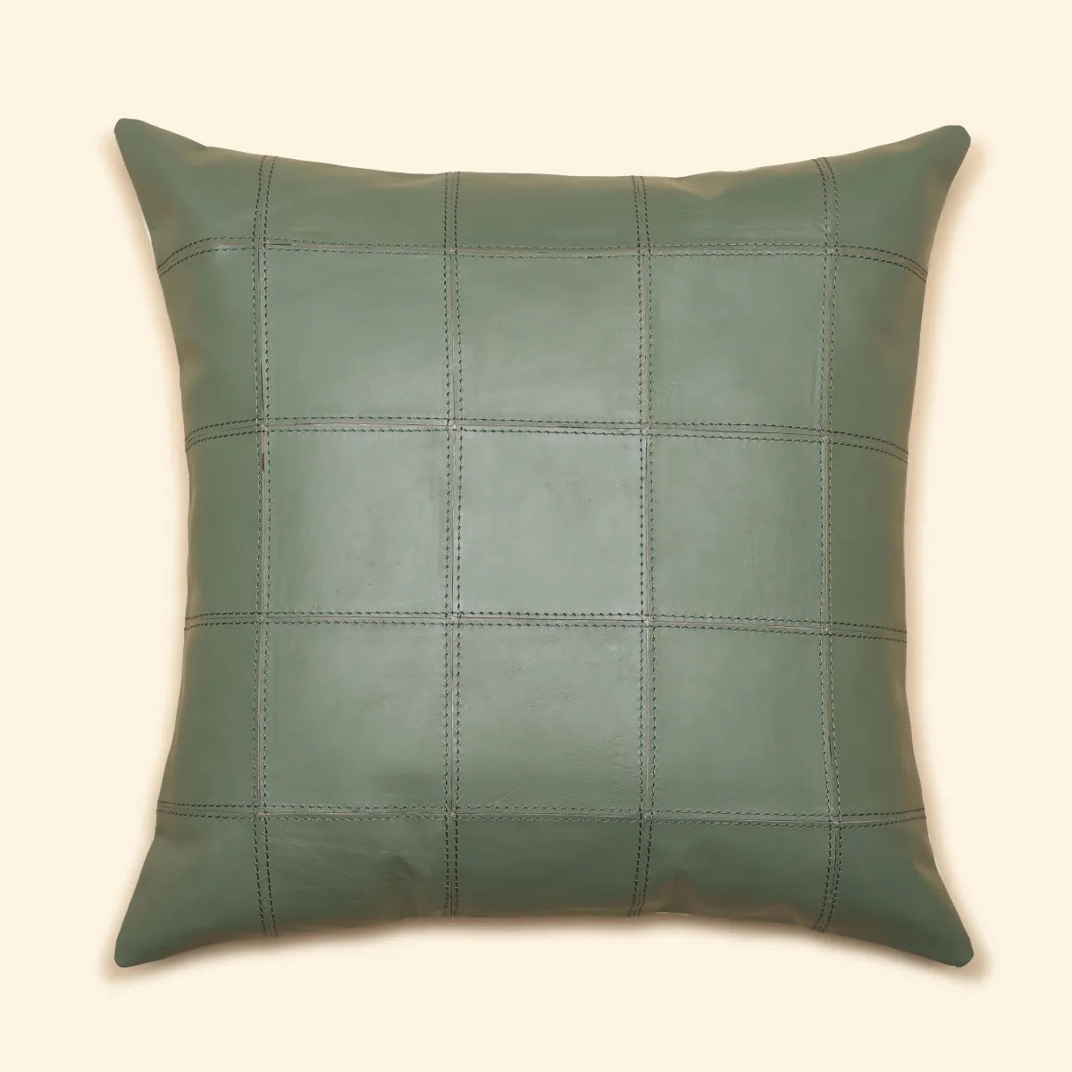 Genuine Leather Cushion-Olive Green