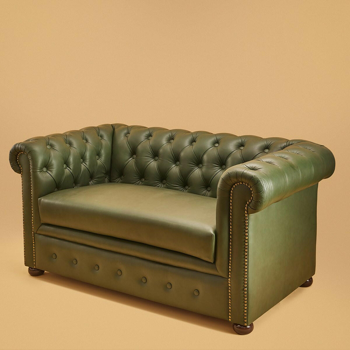 Genuine Leather Chesterfield Two Seater Sofa - Olive Green