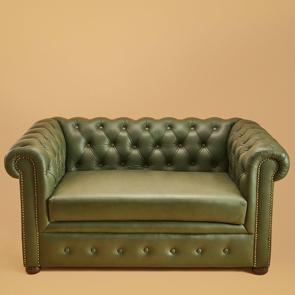 Genuine Leather Chesterfield Two Seater Sofa - Olive Green